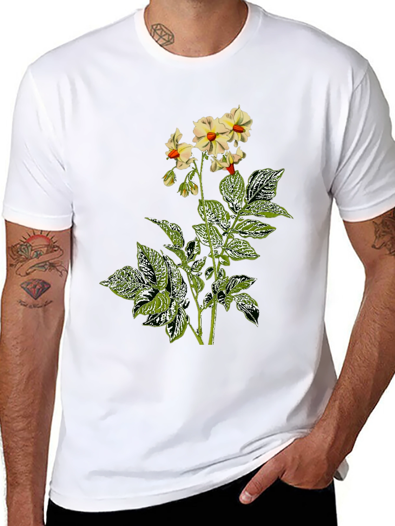 Floral Potato Plant Graphic Tee - Black