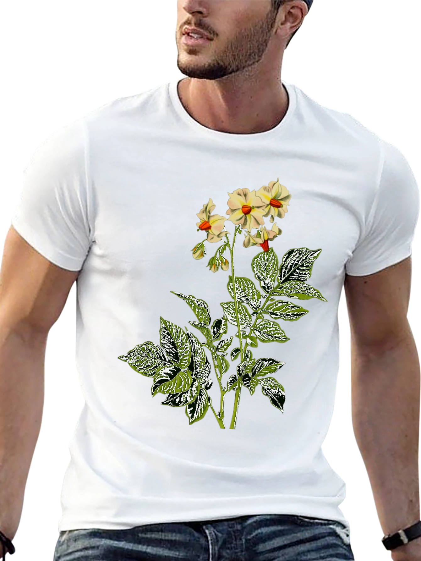 Floral Potato Plant Graphic Tee - Black