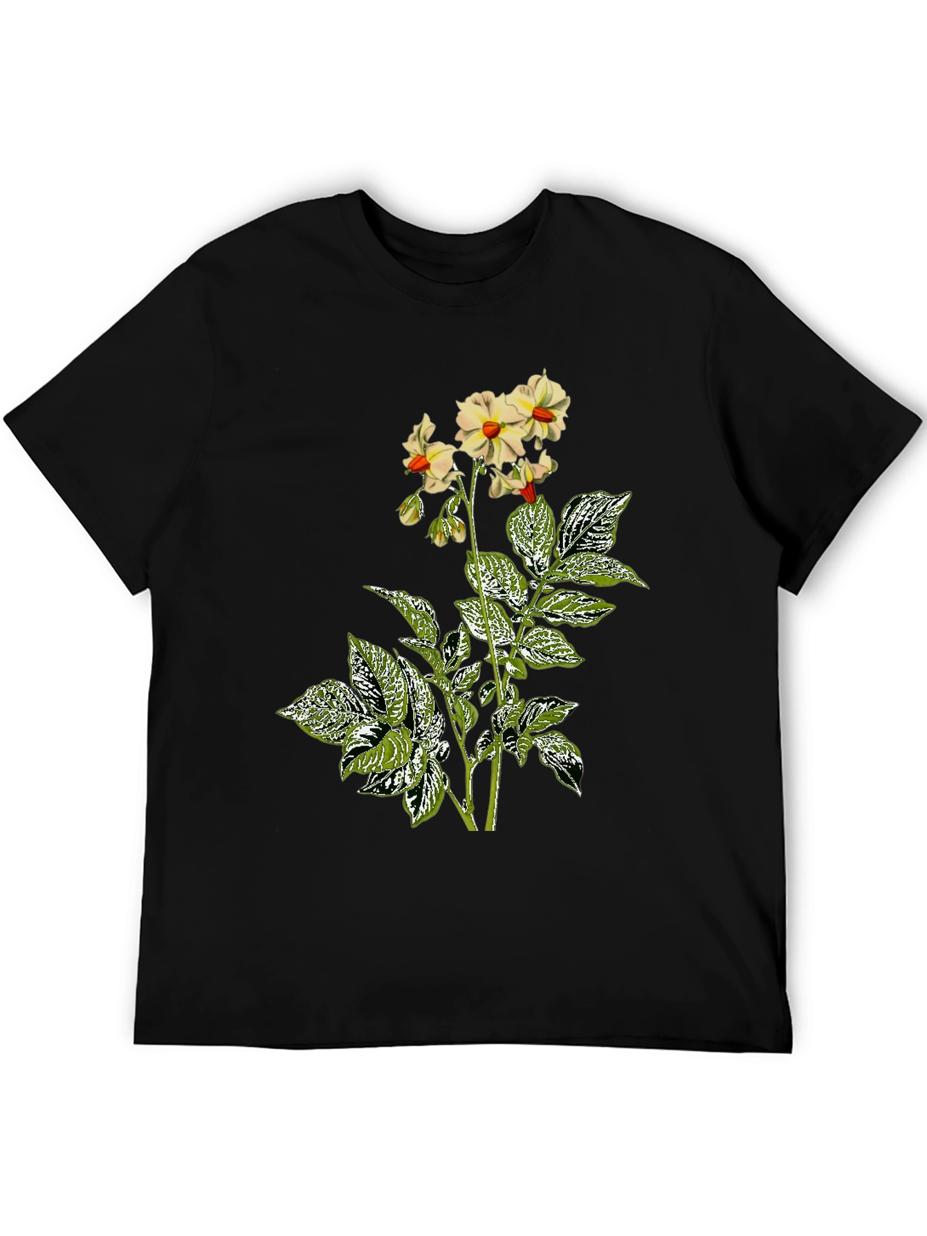 Floral Potato Plant Graphic Tee - Black