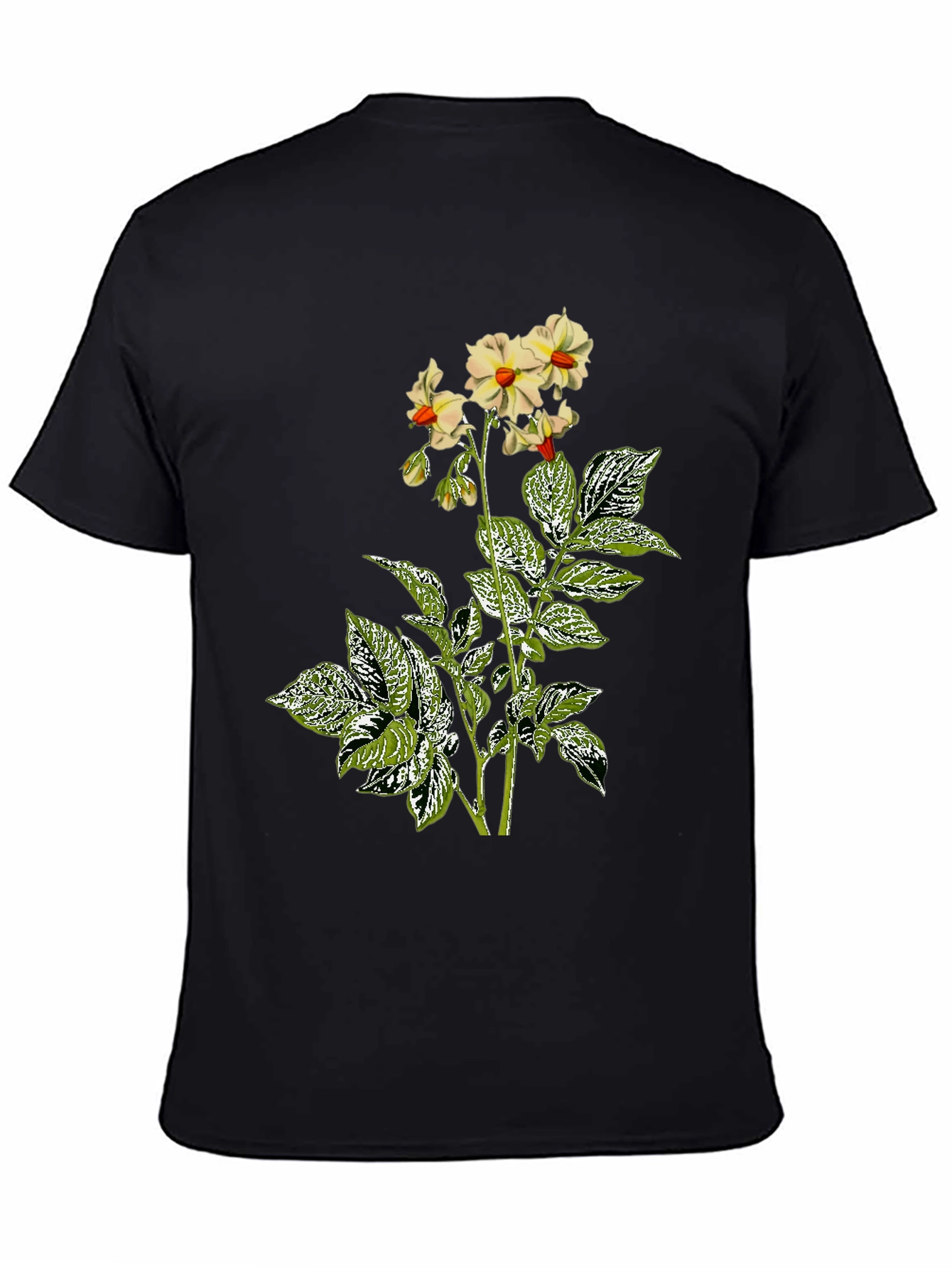 Floral Potato Plant Graphic Tee - Black