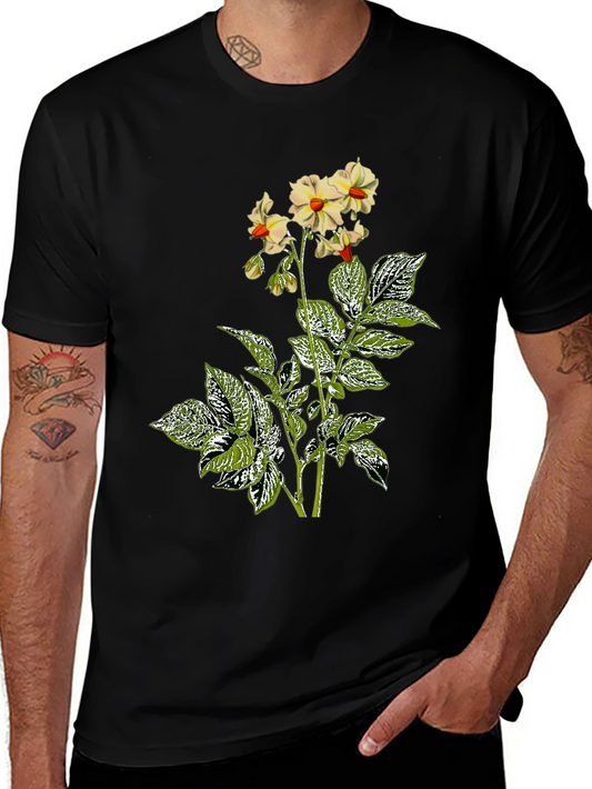 Floral Potato Plant Graphic Tee - Black