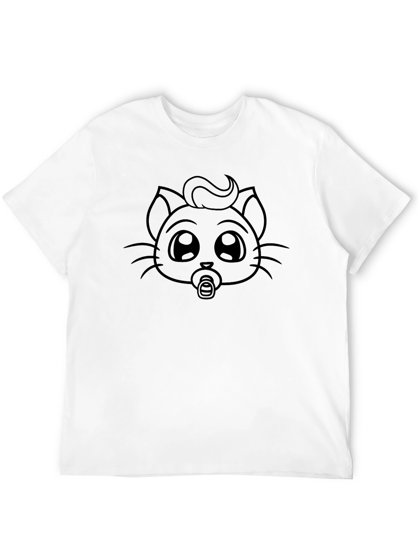 Cute Cat Pacifier Graphic Black T-Shirt