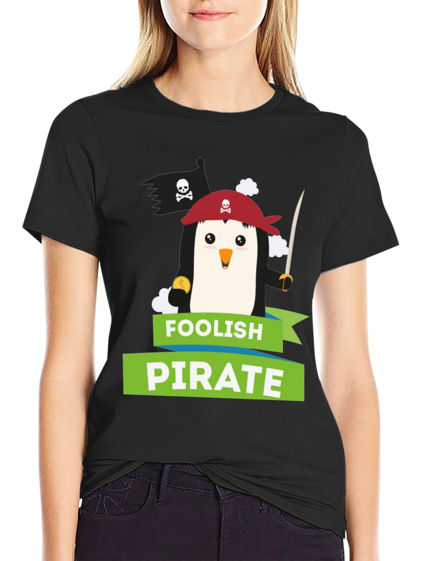 Foolish Pirate Penguin Graphic T-Shirt