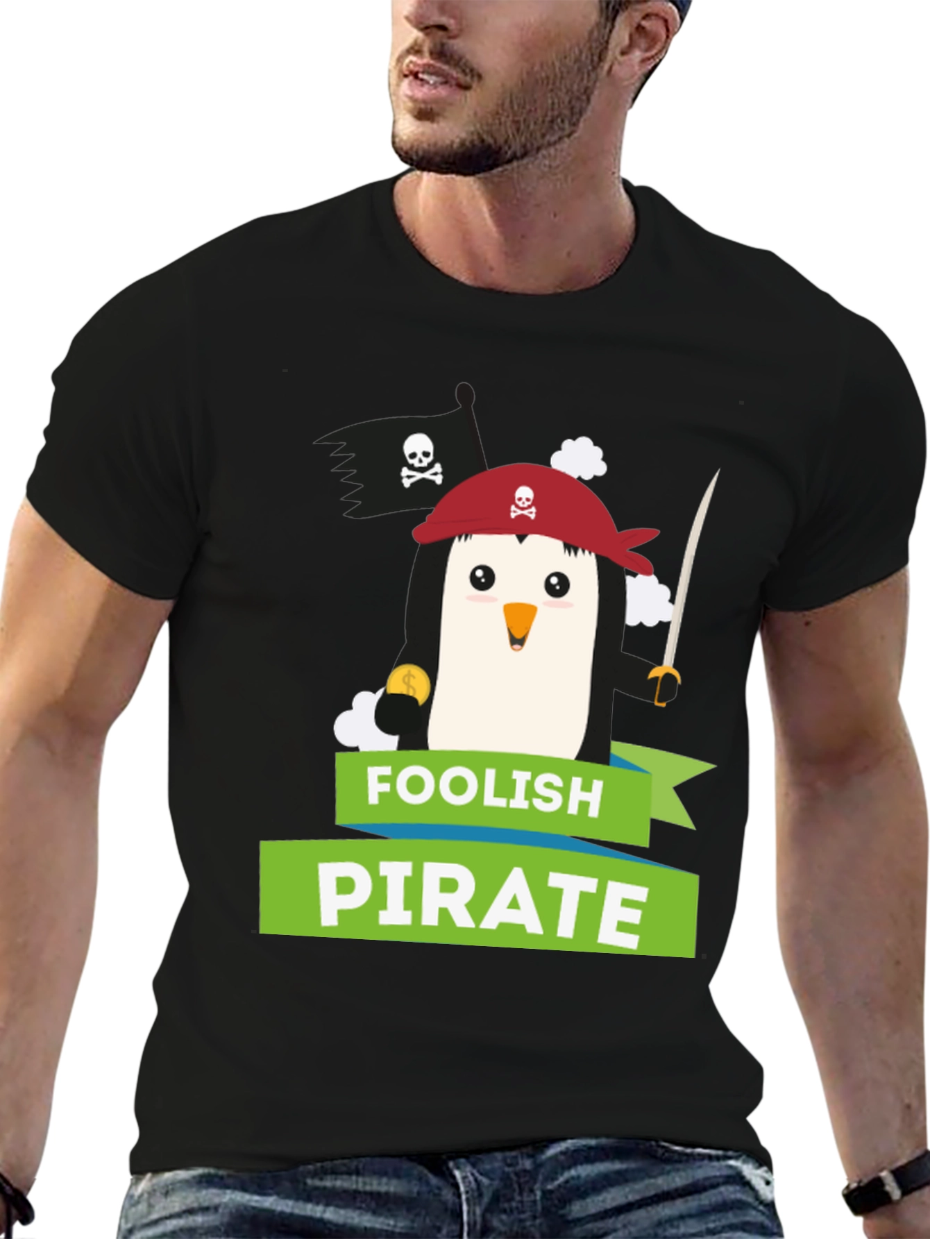 Foolish Pirate Penguin Graphic T-Shirt