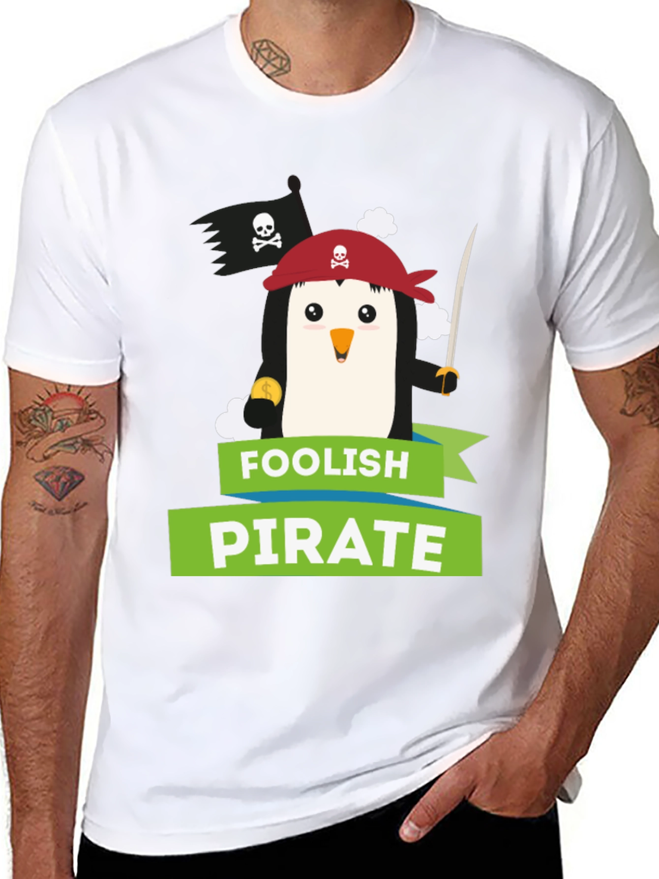 Foolish Pirate Penguin Graphic T-Shirt