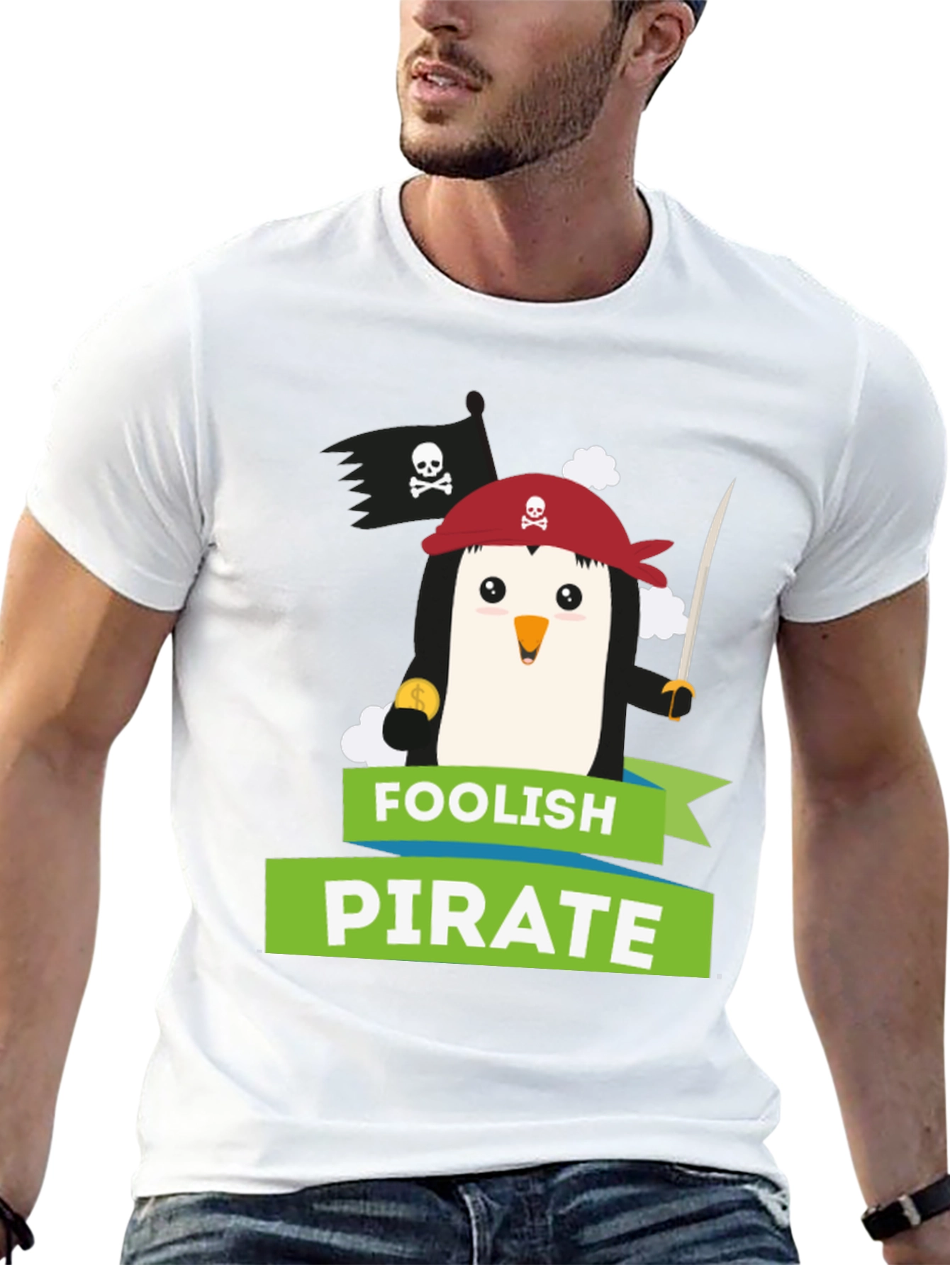 Foolish Pirate Penguin Graphic T-Shirt