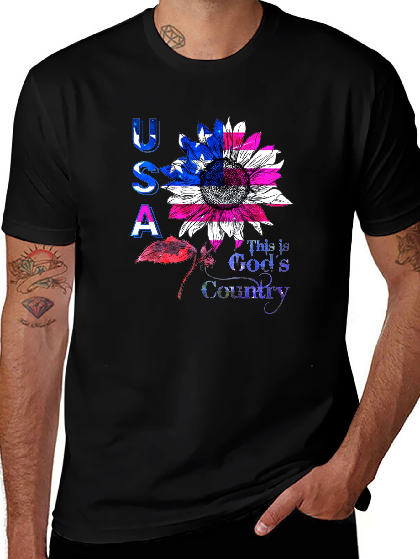 USA Sunflower Graphic T-Shirt - Patriotic Pride