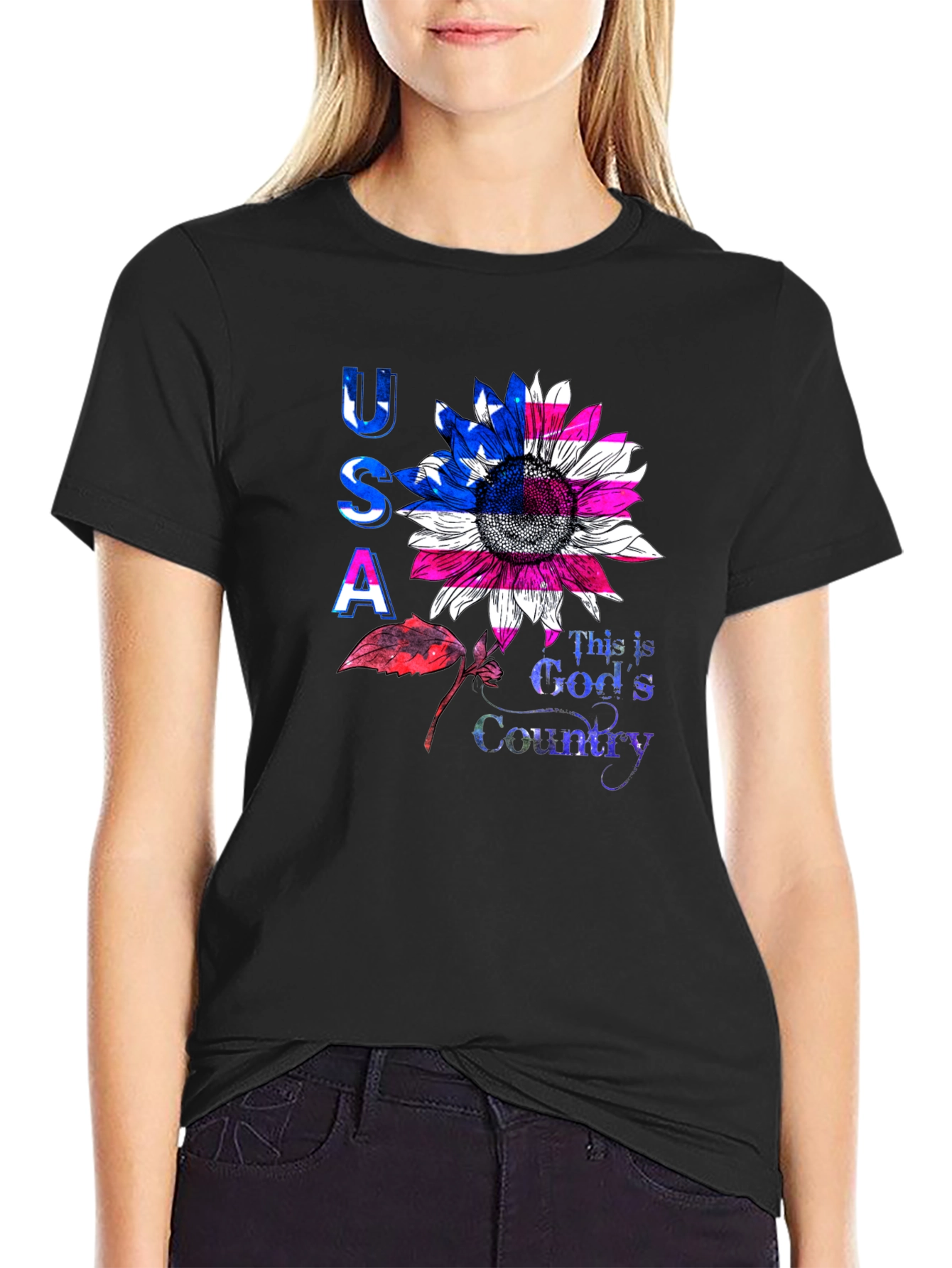 USA Sunflower Graphic T-Shirt - Patriotic Pride