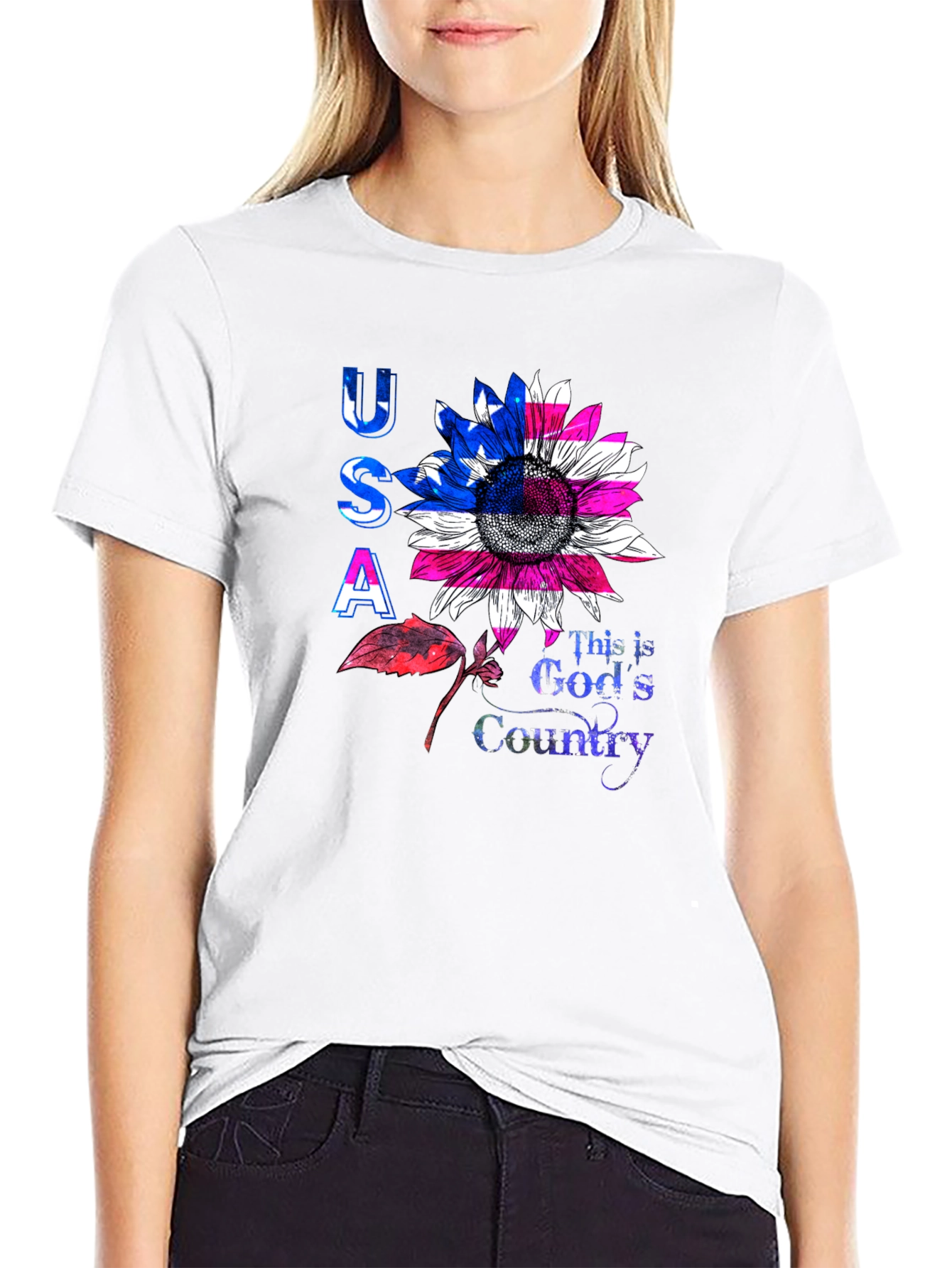 USA Sunflower Graphic T-Shirt - Patriotic Pride