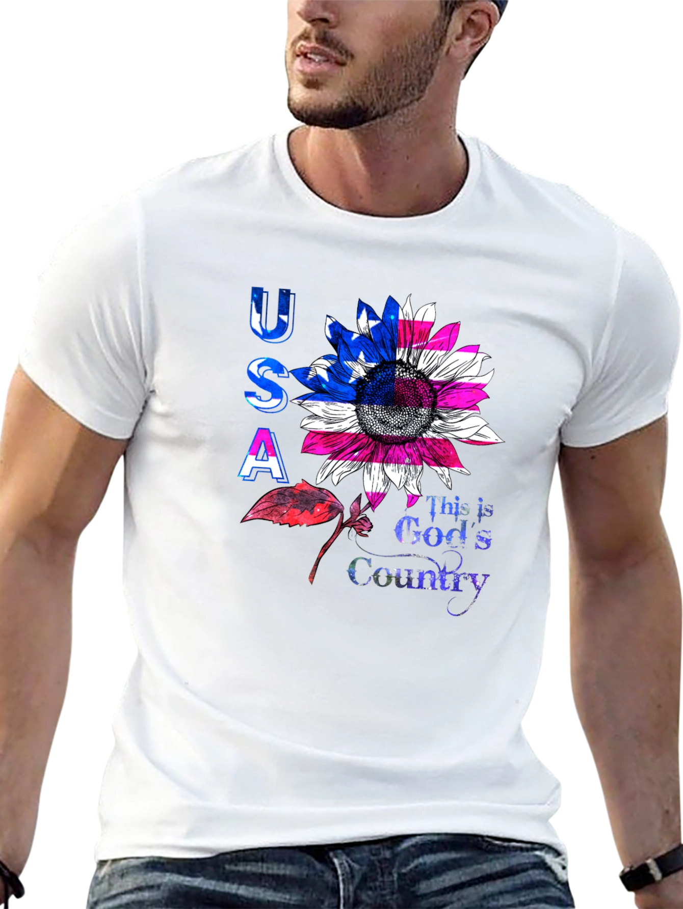 USA Sunflower Graphic T-Shirt - Patriotic Pride