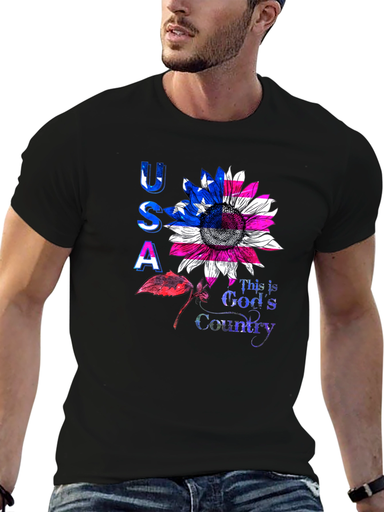 USA Sunflower Graphic T-Shirt - Patriotic Pride