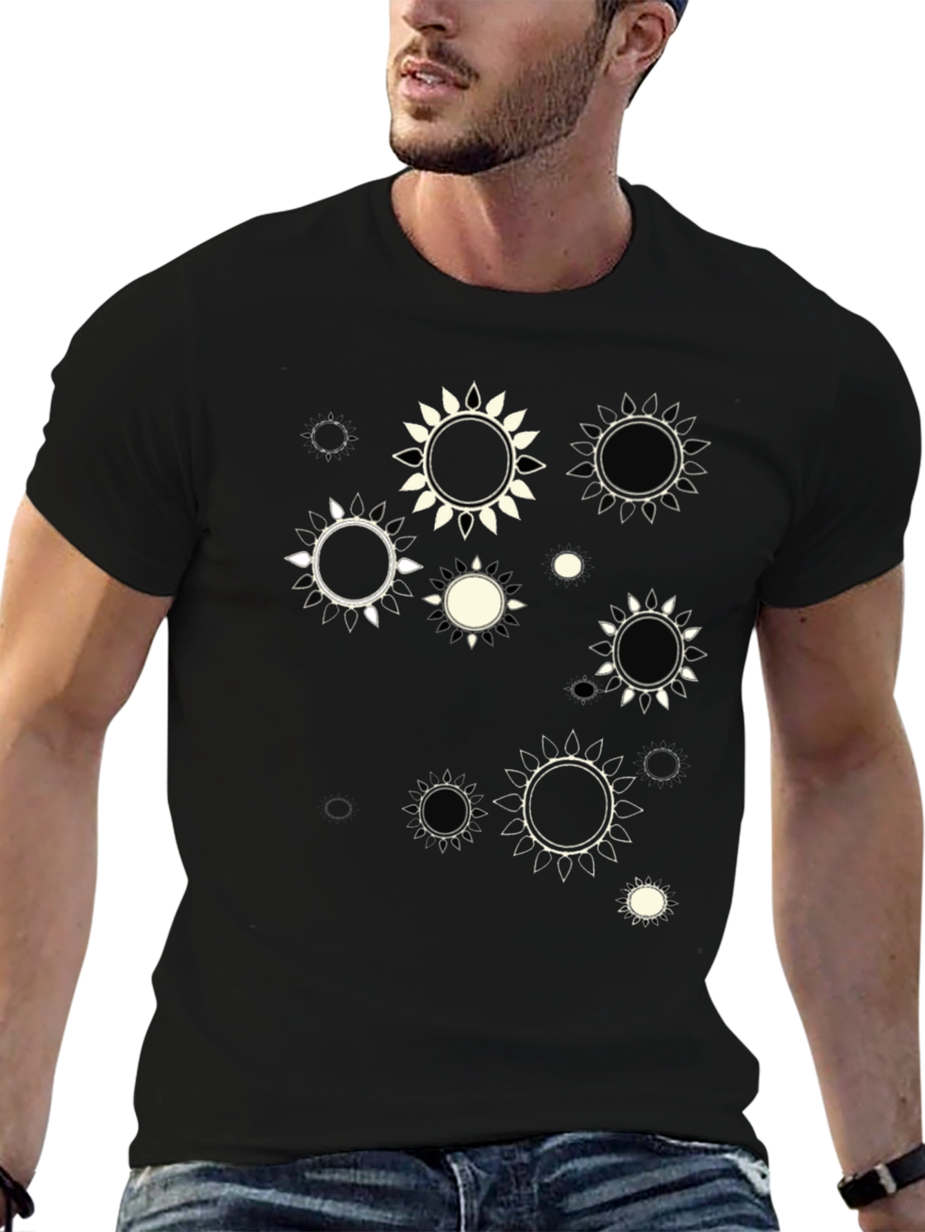 Abstract Sun Print Black T-Shirt