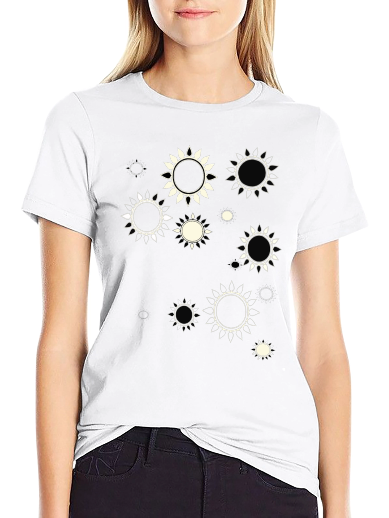 Abstract Sun Print Black T-Shirt