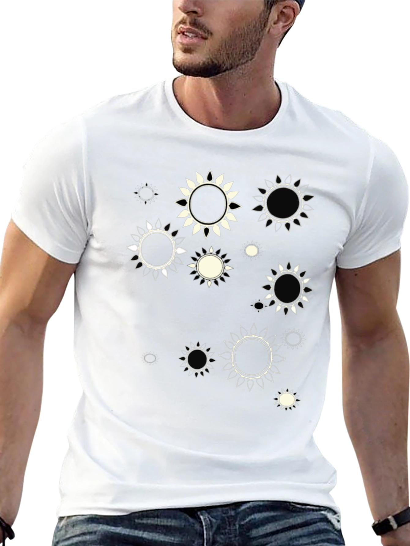 Abstract Sun Print Black T-Shirt