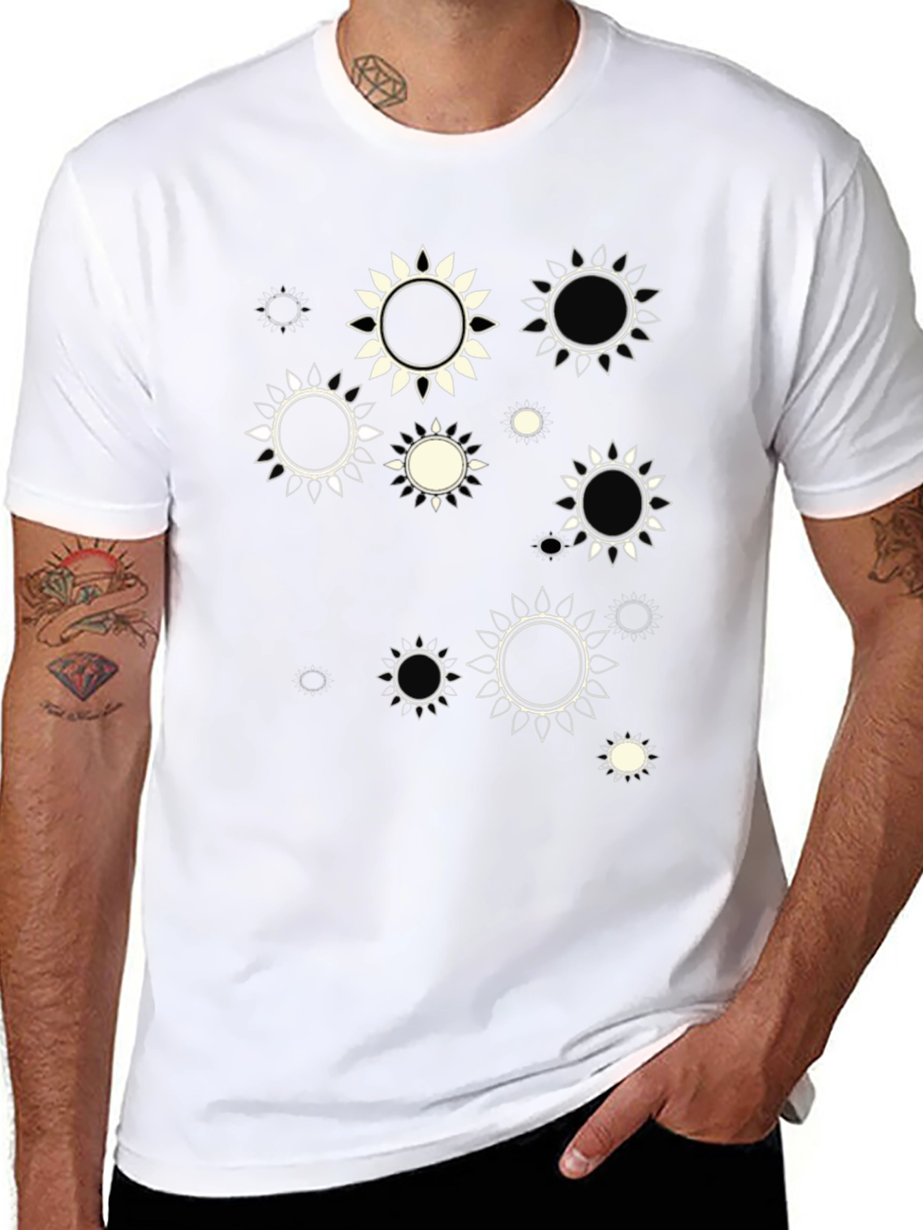 Abstract Sun Print Black T-Shirt