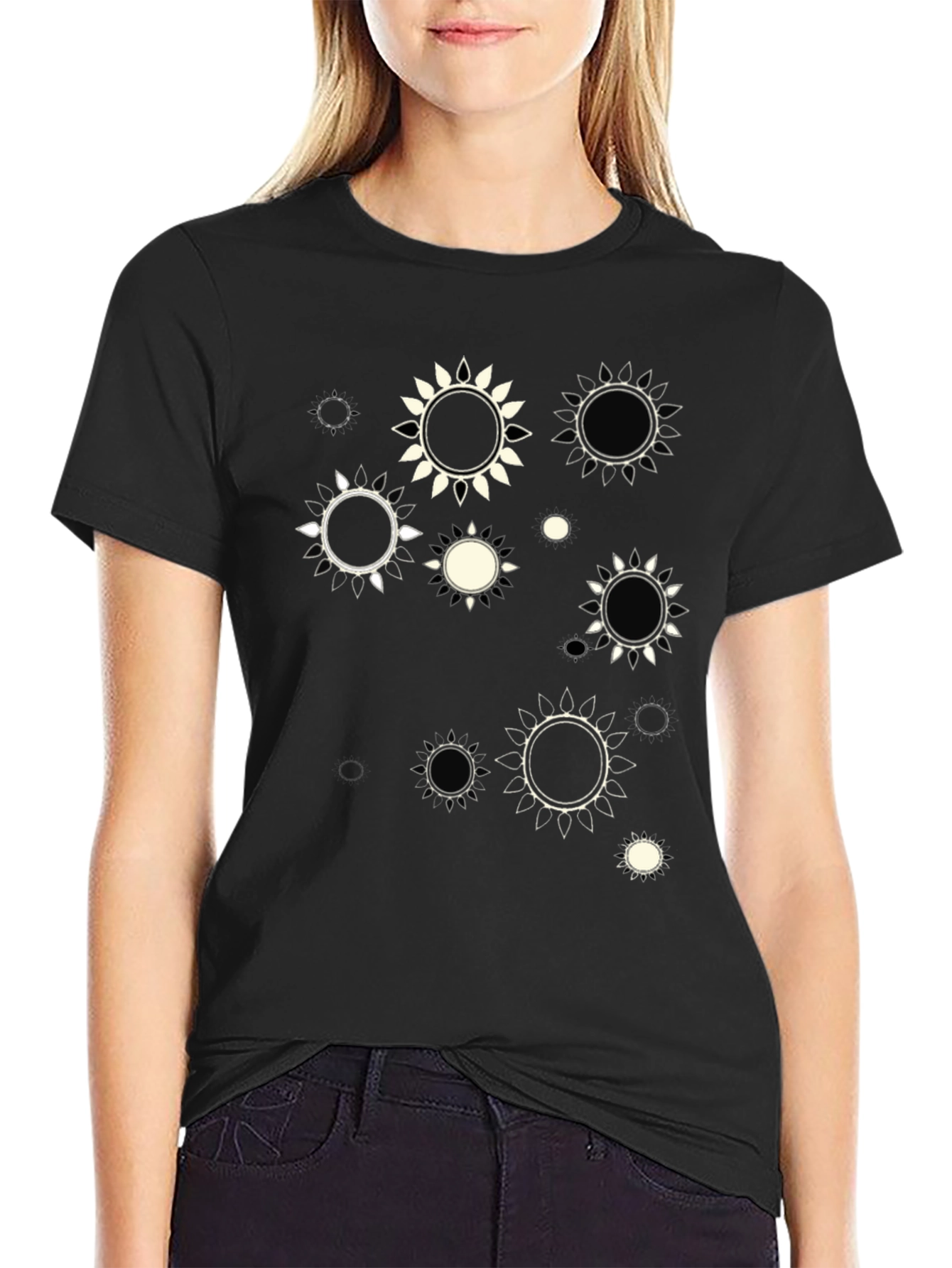 Abstract Sun Print Black T-Shirt