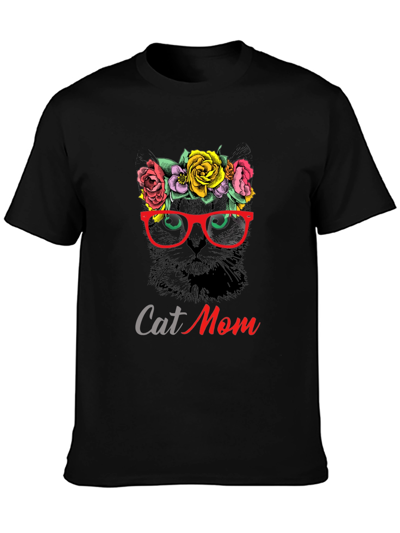 Cat Mom T-Shirt: Floral Cat with Glasses