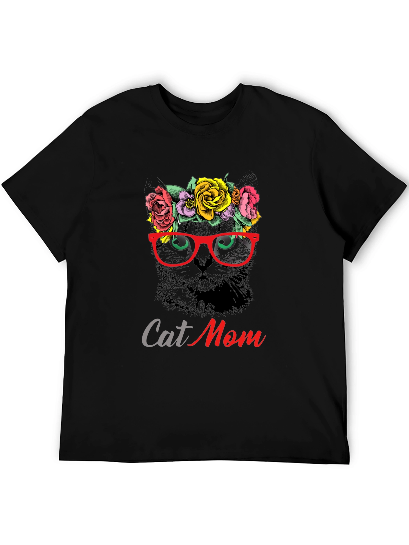 Cat Mom T-Shirt: Floral Cat with Glasses