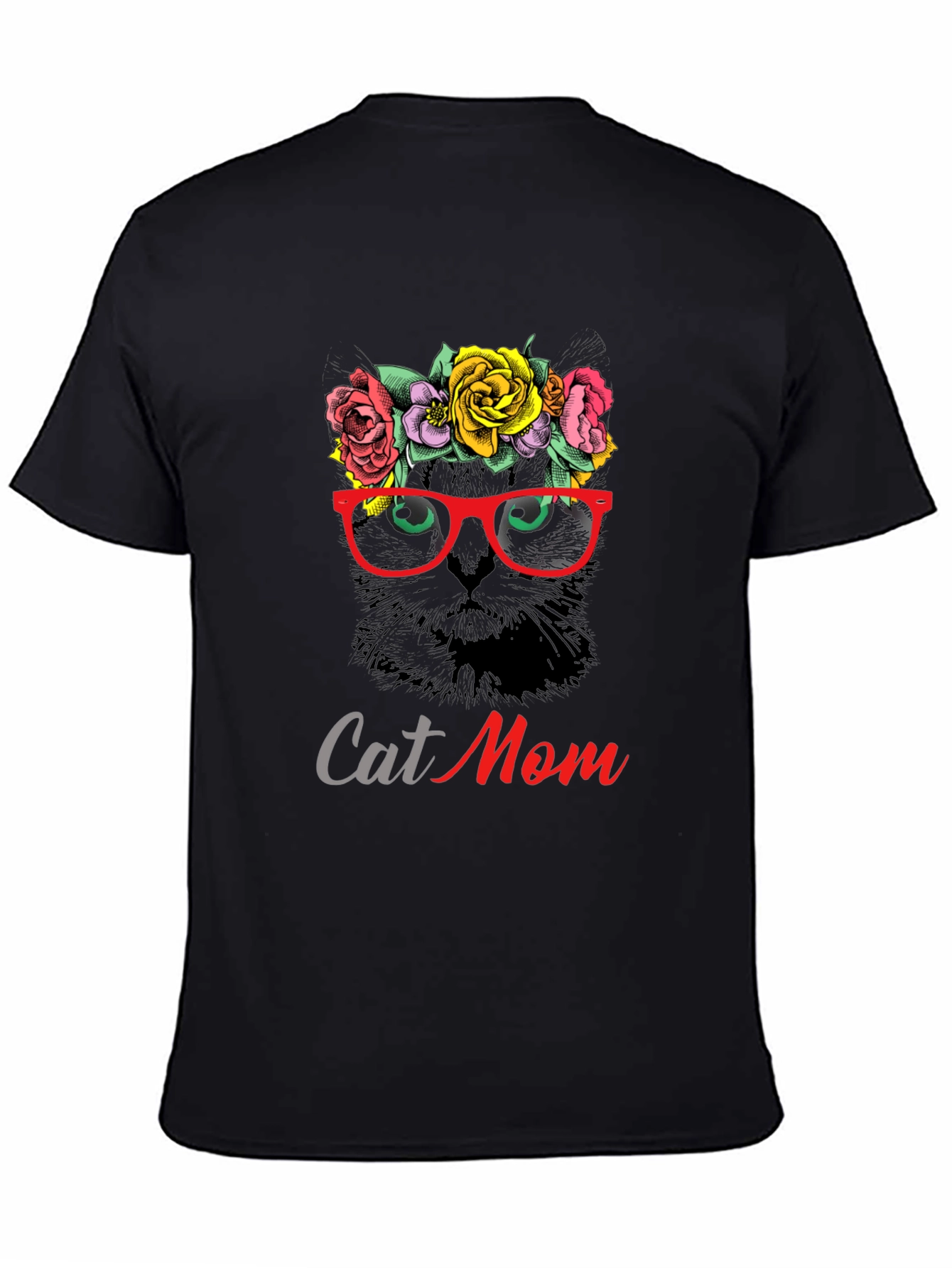 Cat Mom T-Shirt: Floral Cat with Glasses