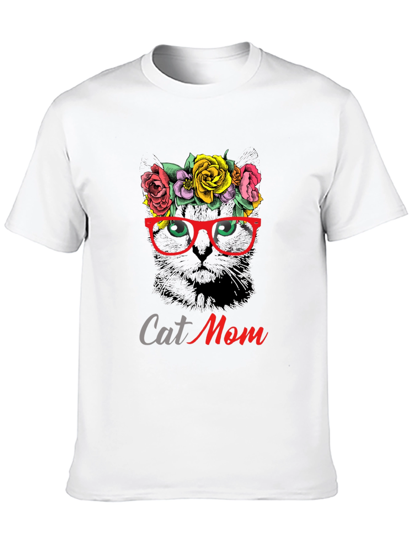 Cat Mom T-Shirt: Floral Cat with Glasses