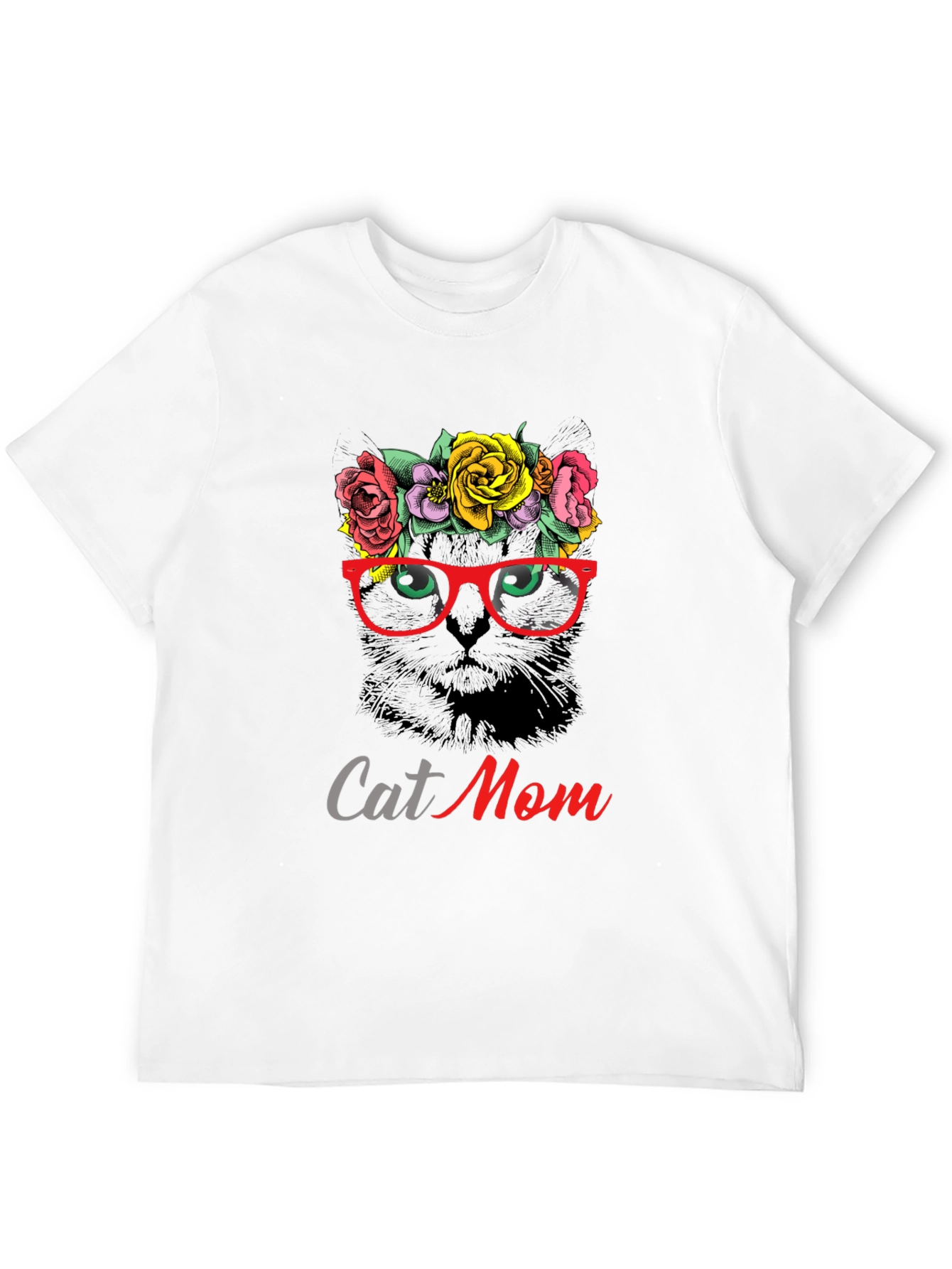 Cat Mom T-Shirt: Floral Cat with Glasses