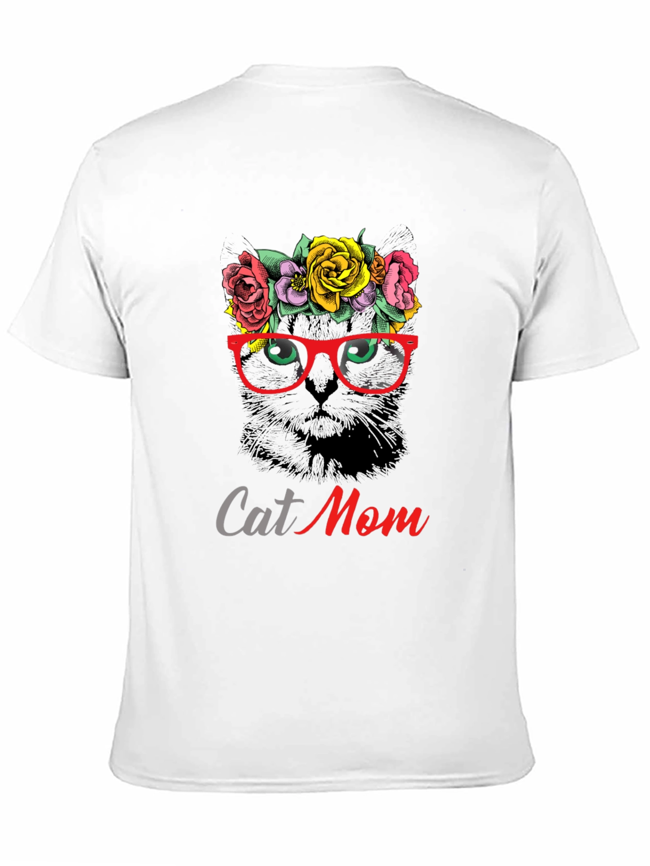 Cat Mom T-Shirt: Floral Cat with Glasses