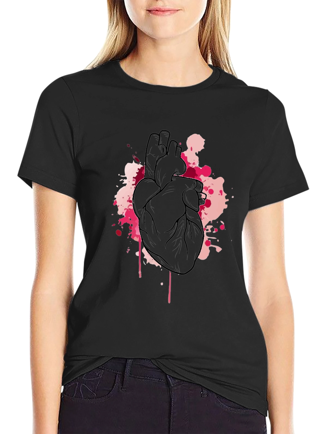 Anatomical Heart Black Tee - Artistic Design
