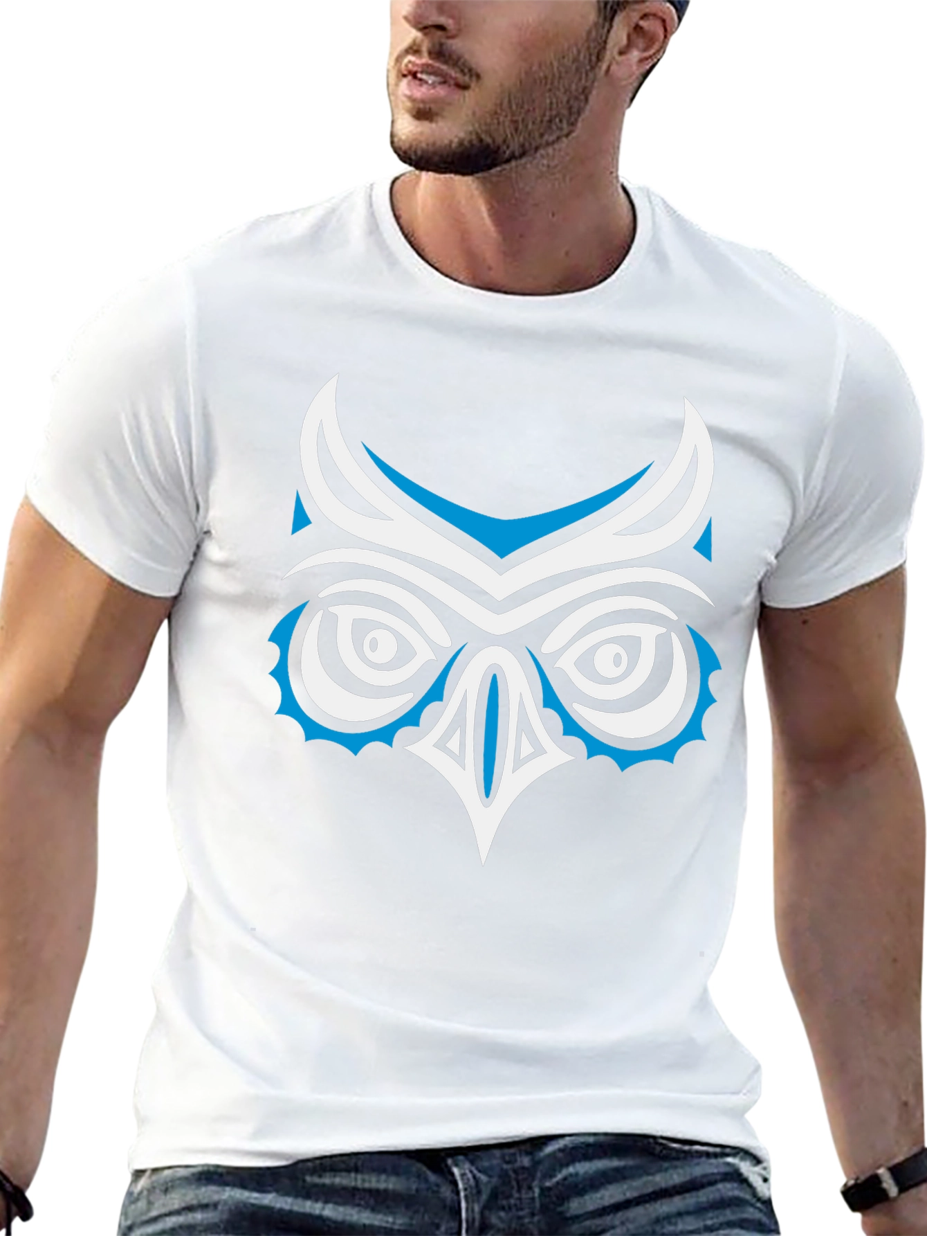 Stylized Owl Graphic Print Black T-Shirt