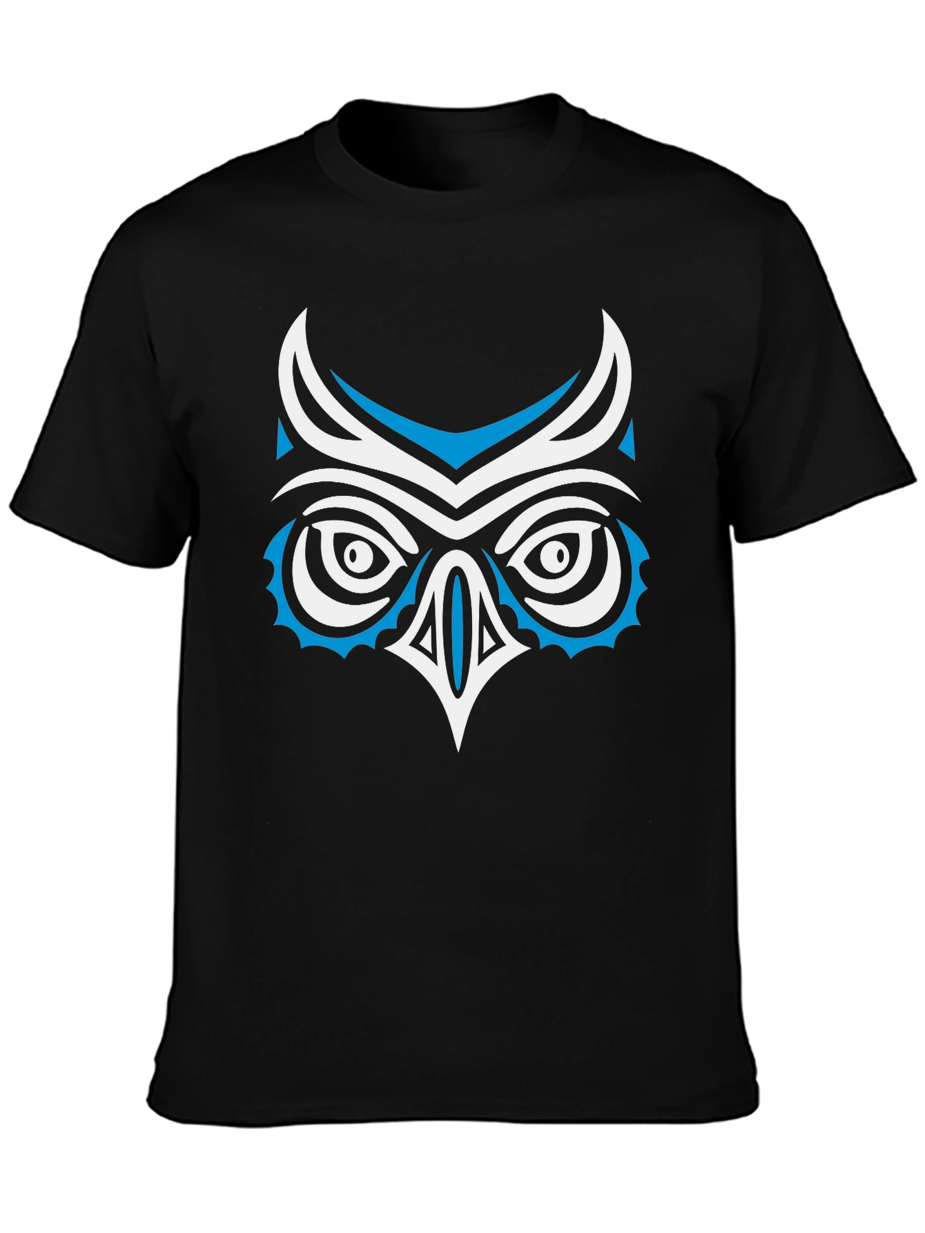 Stylized Owl Graphic Print Black T-Shirt