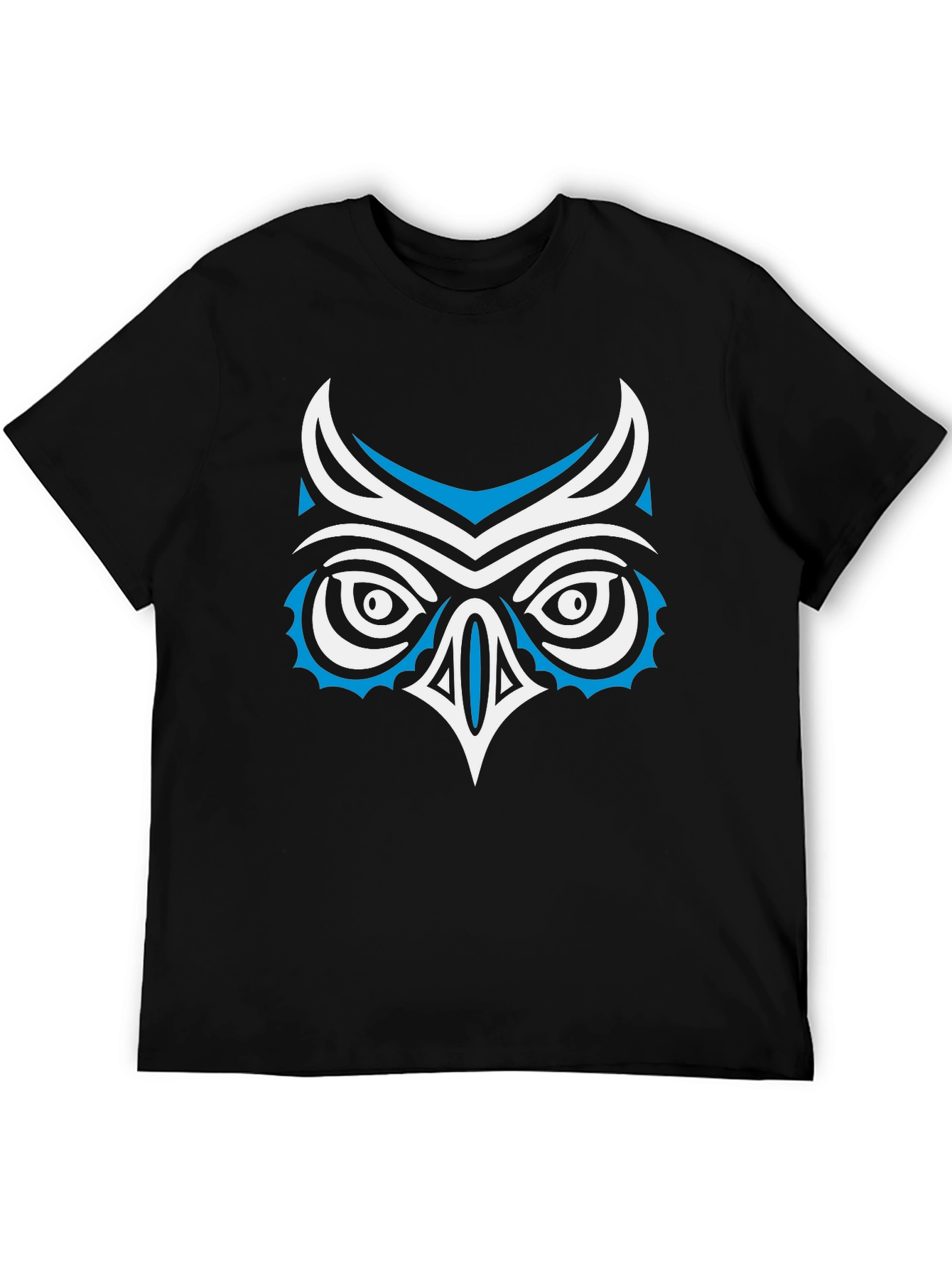 Stylized Owl Graphic Print Black T-Shirt
