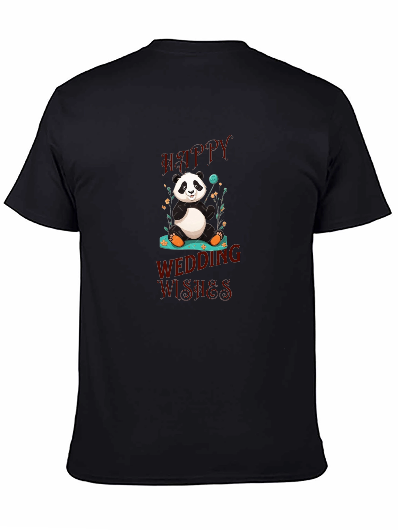 Panda Happy Wedding Wishes Black T-Shirt