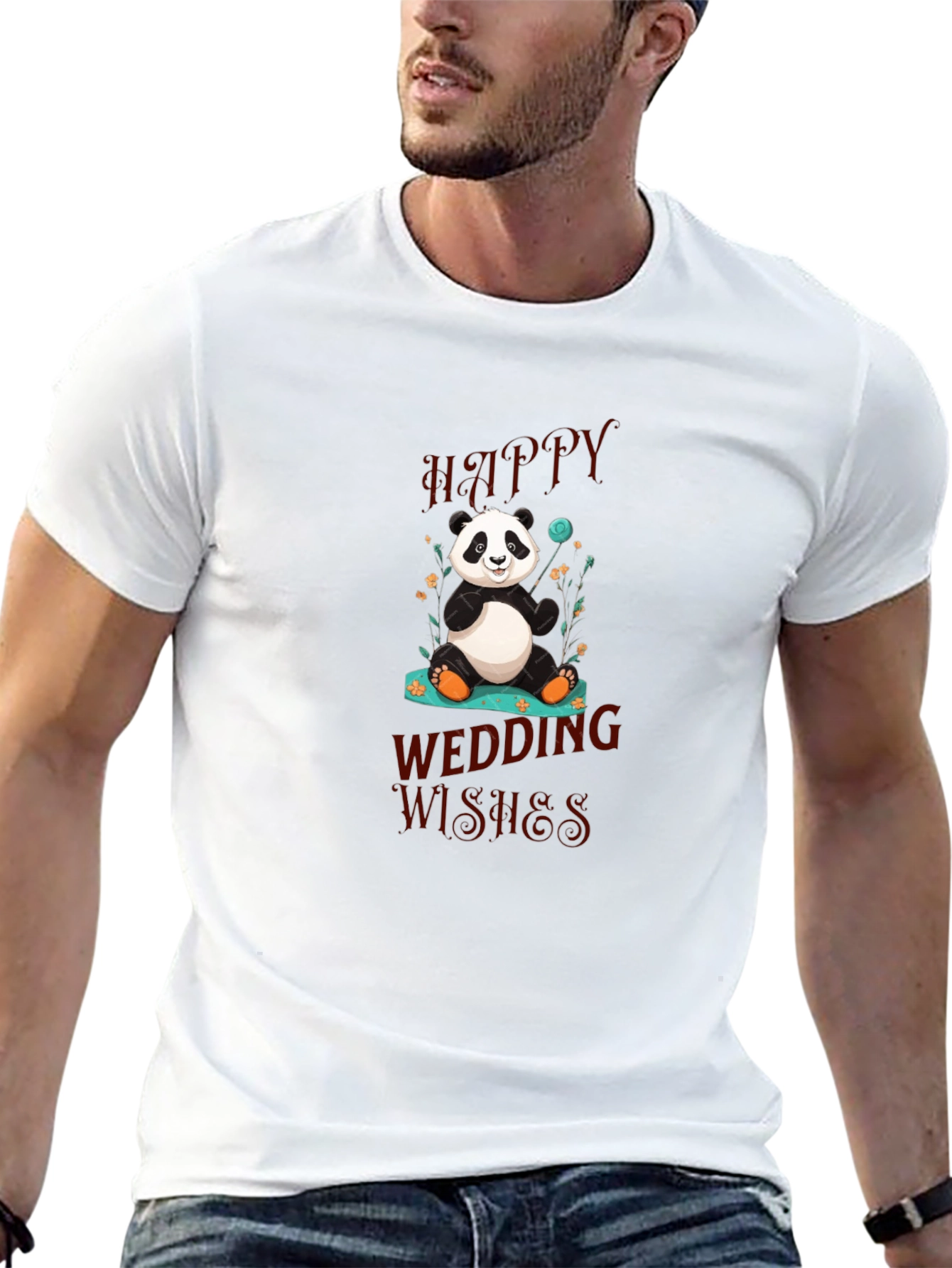 Panda Happy Wedding Wishes Black T-Shirt