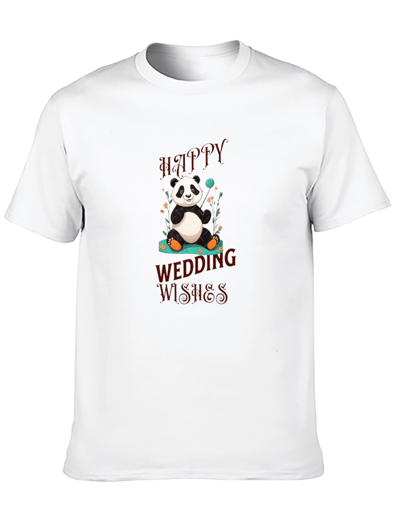 Panda Happy Wedding Wishes Black T-Shirt