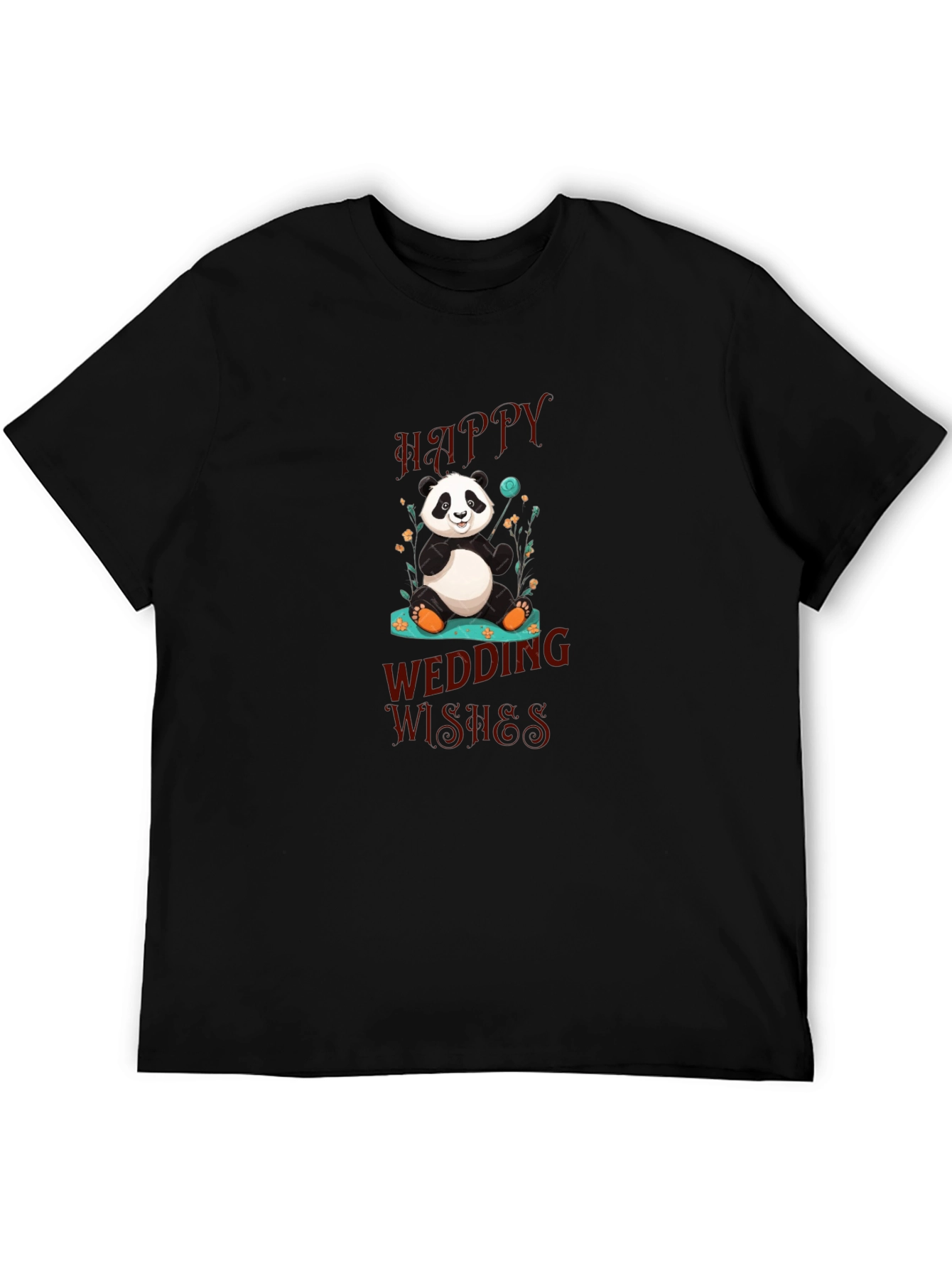 Panda Happy Wedding Wishes Black T-Shirt