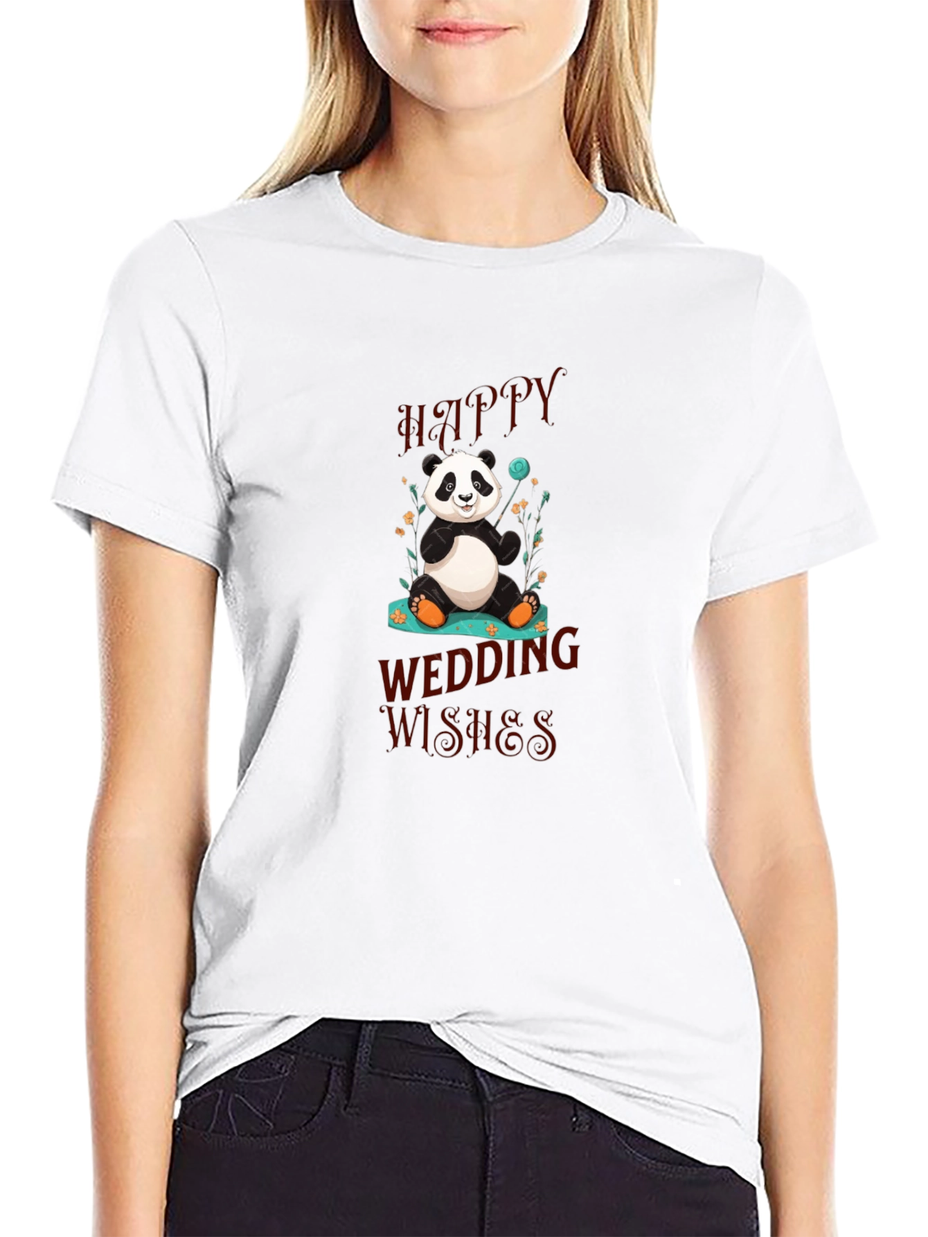 Panda Happy Wedding Wishes Black T-Shirt