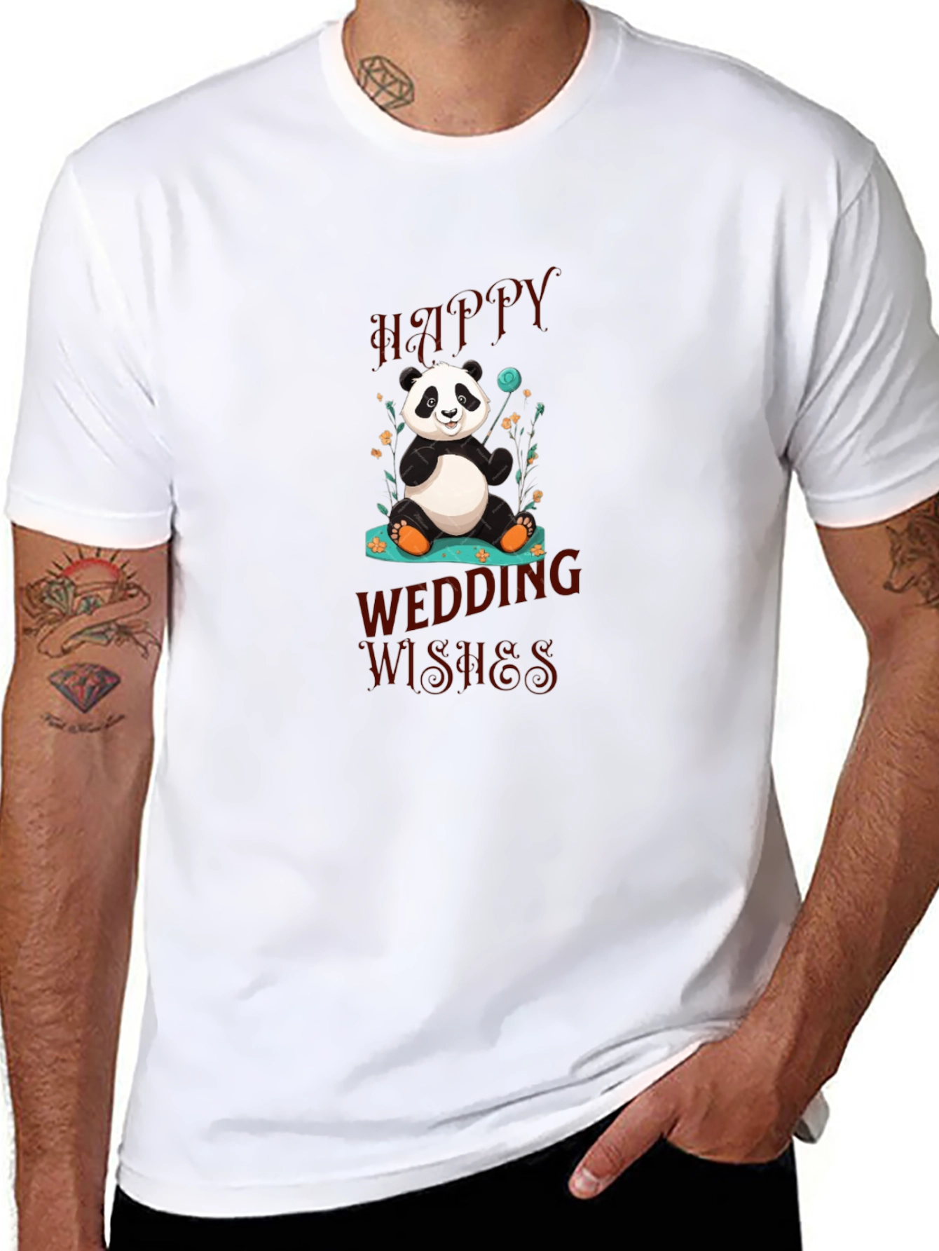 Panda Happy Wedding Wishes Black T-Shirt