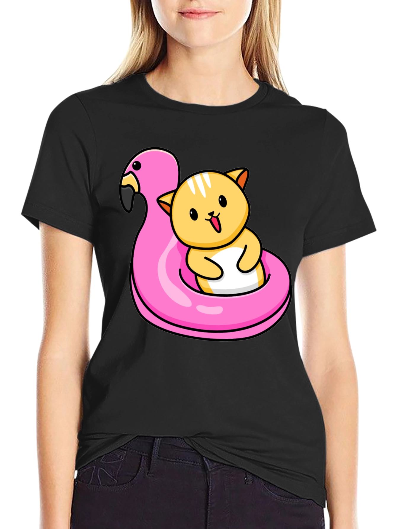 Cute Cat Flamingo Pool Float T-Shirt