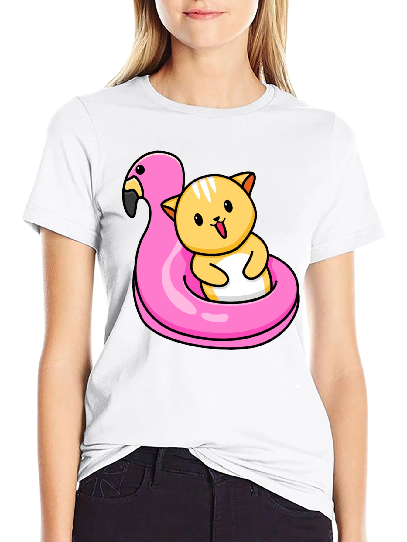 Cute Cat Flamingo Pool Float T-Shirt