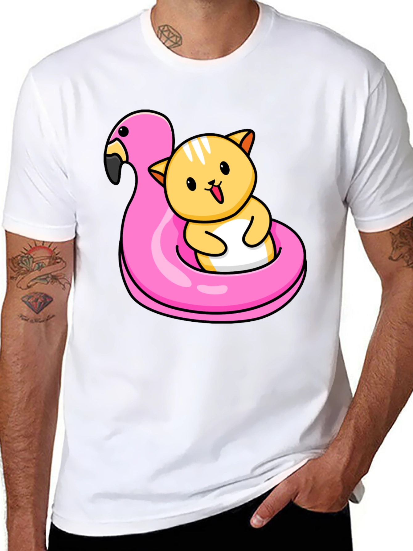 Cute Cat Flamingo Pool Float T-Shirt