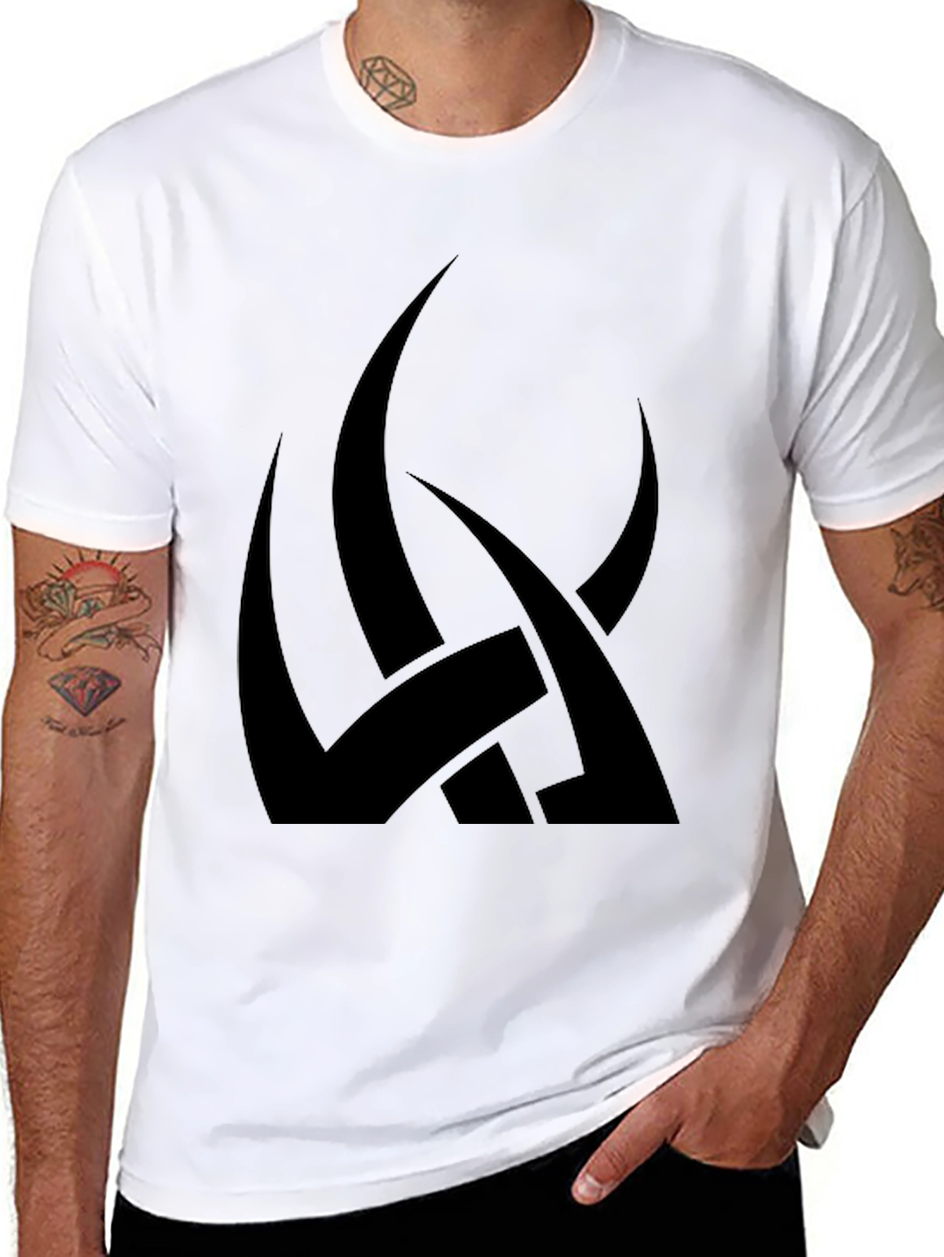 Mens Black Graphic Tee - Abstract Tribal Design