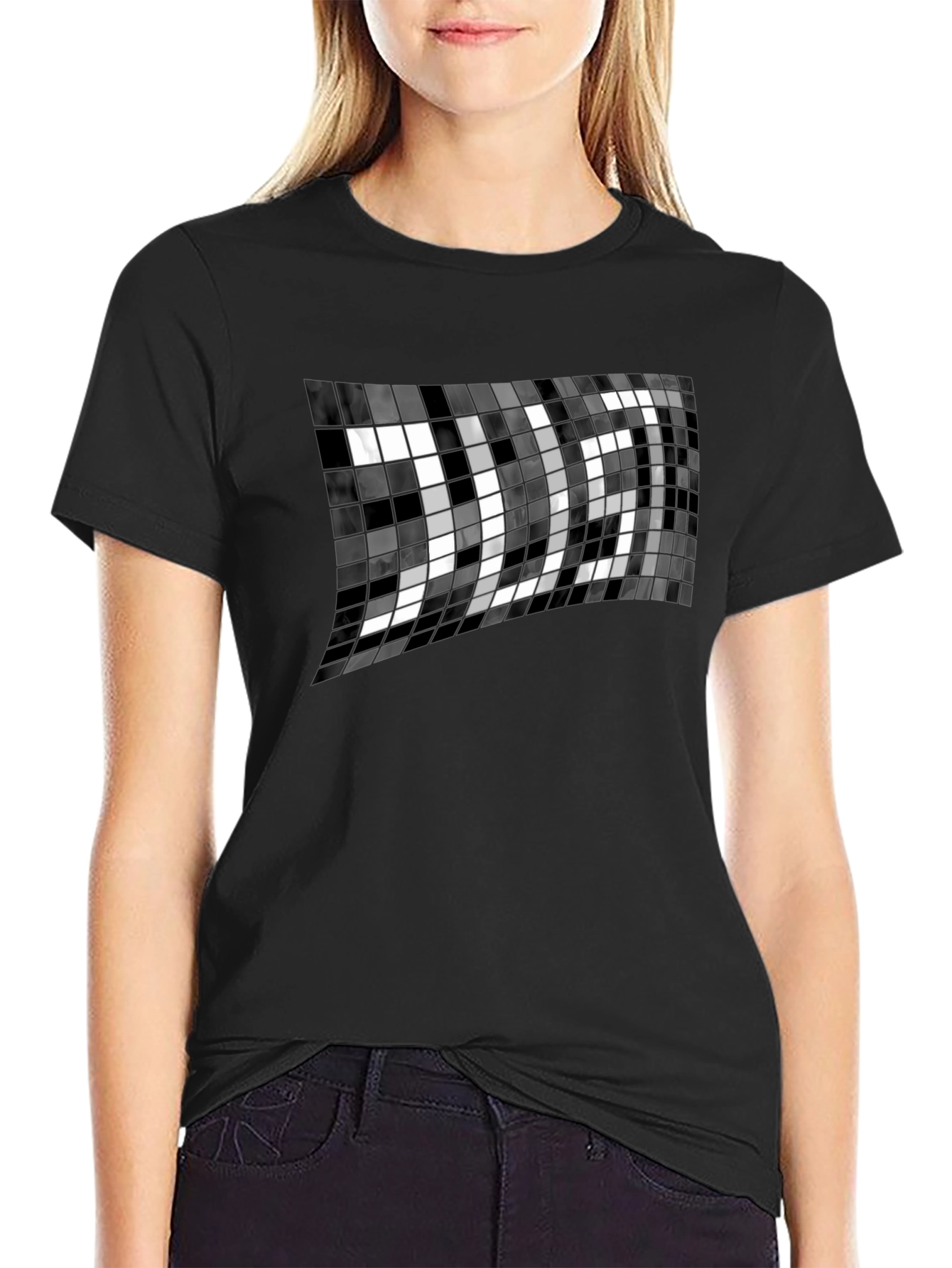 Abstract Mosaic Graphic Black T-Shirt
