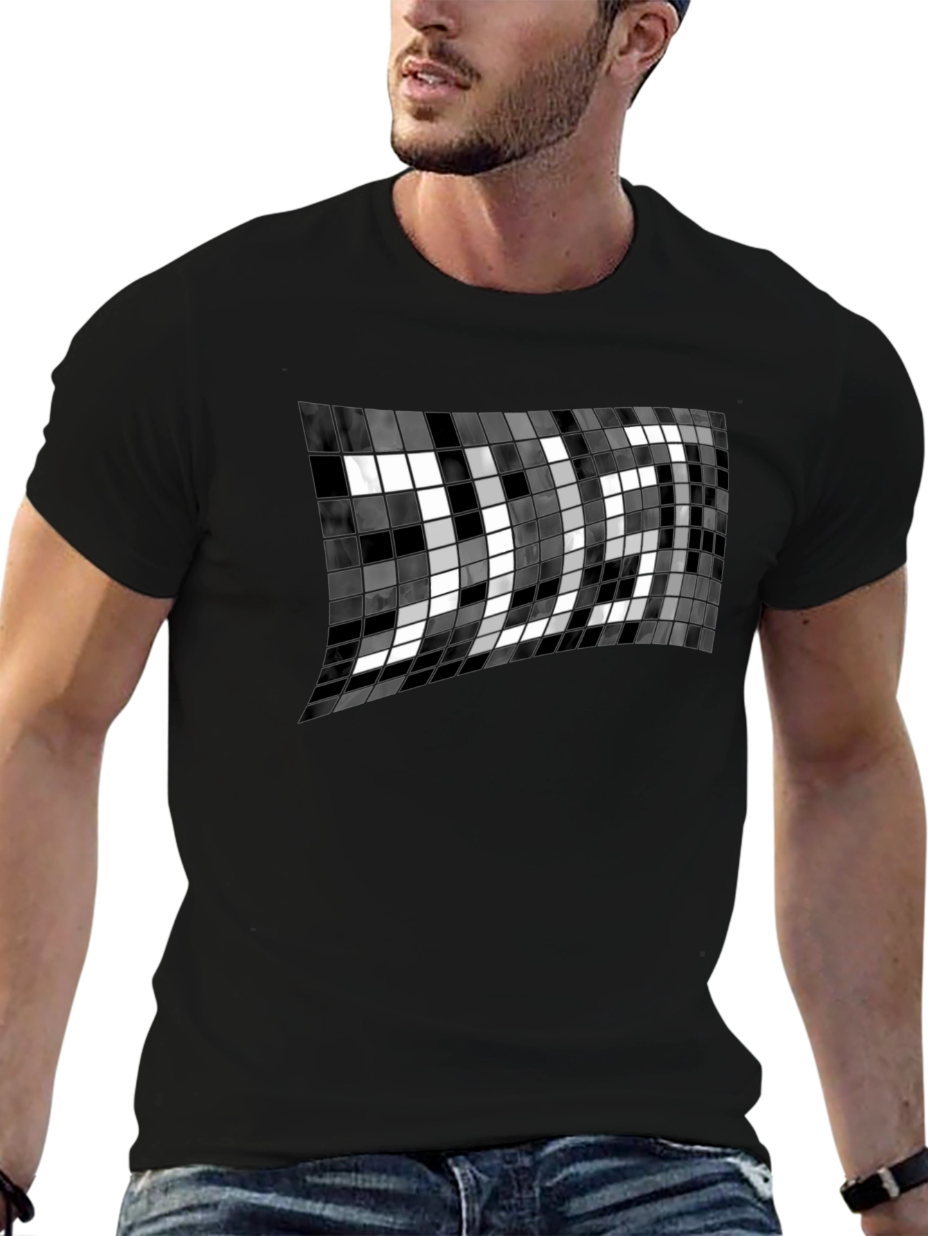 Abstract Mosaic Graphic Black T-Shirt