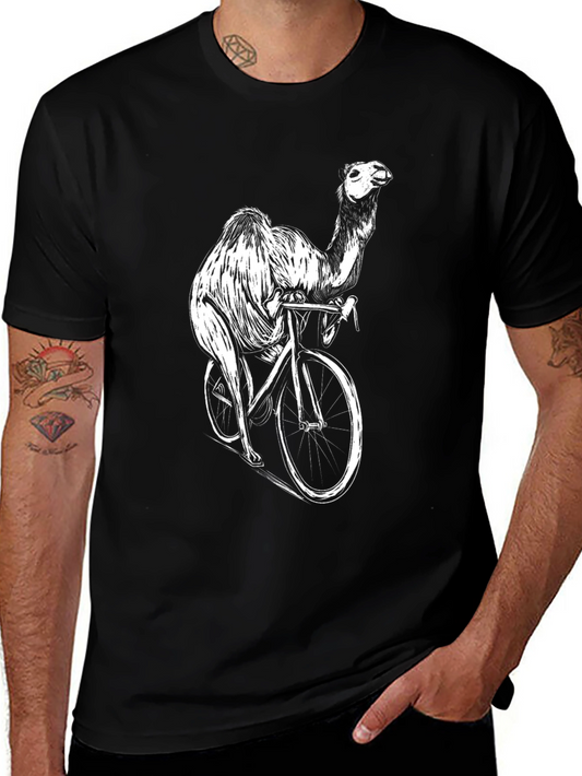 Camel on a Bike Graphic Tee - Black Cotton T-Shirt