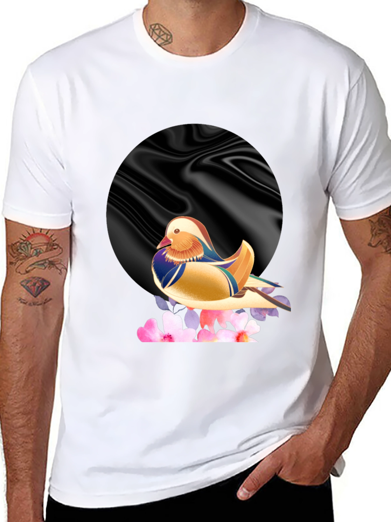 Mandarin Duck Graphic Tee - Stylish Mens Black T-Shirt