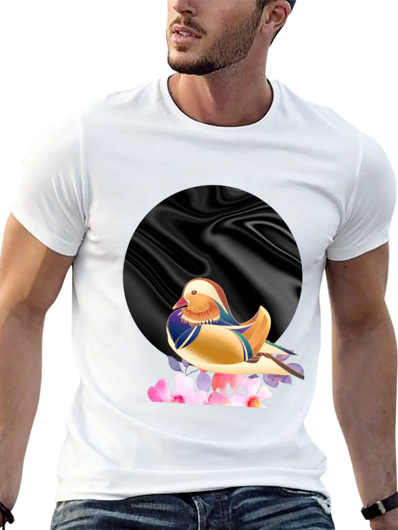 Mandarin Duck Graphic Tee - Stylish Mens Black T-Shirt