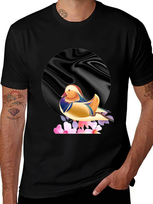 Mandarin Duck Graphic Tee - Stylish Mens Black T-Shirt
