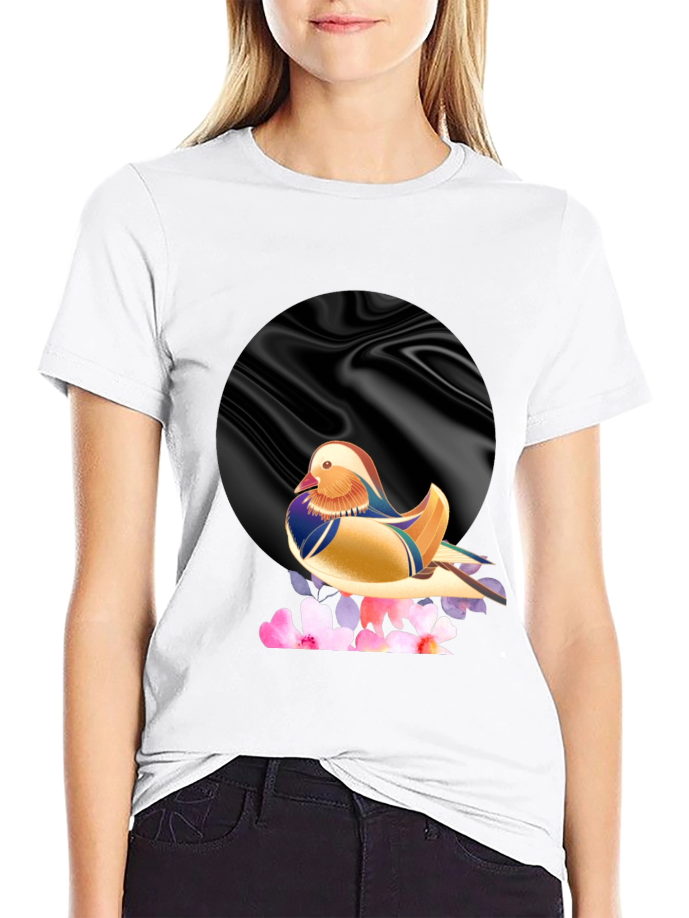 Mandarin Duck Graphic Tee - Stylish Mens Black T-Shirt