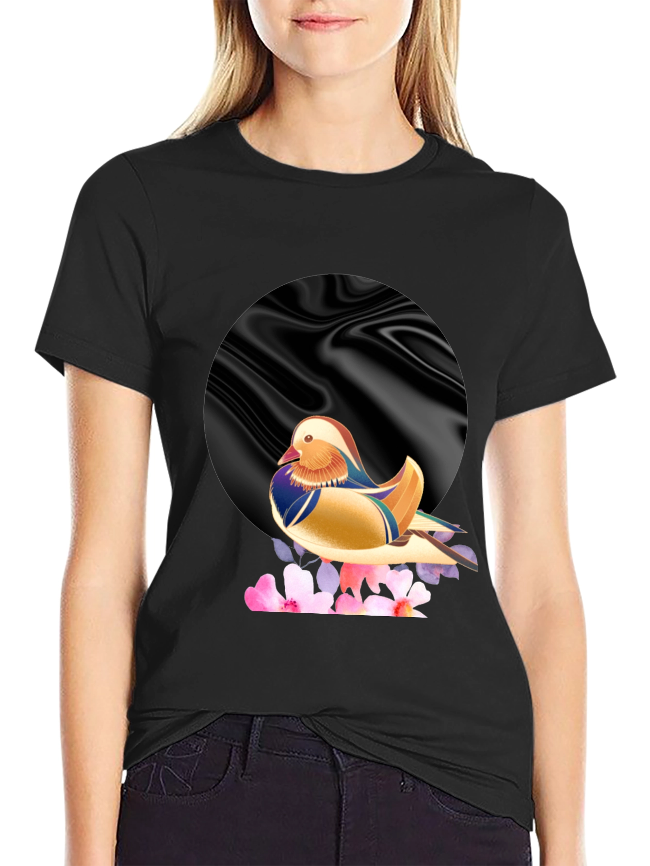 Mandarin Duck Graphic Tee - Stylish Mens Black T-Shirt