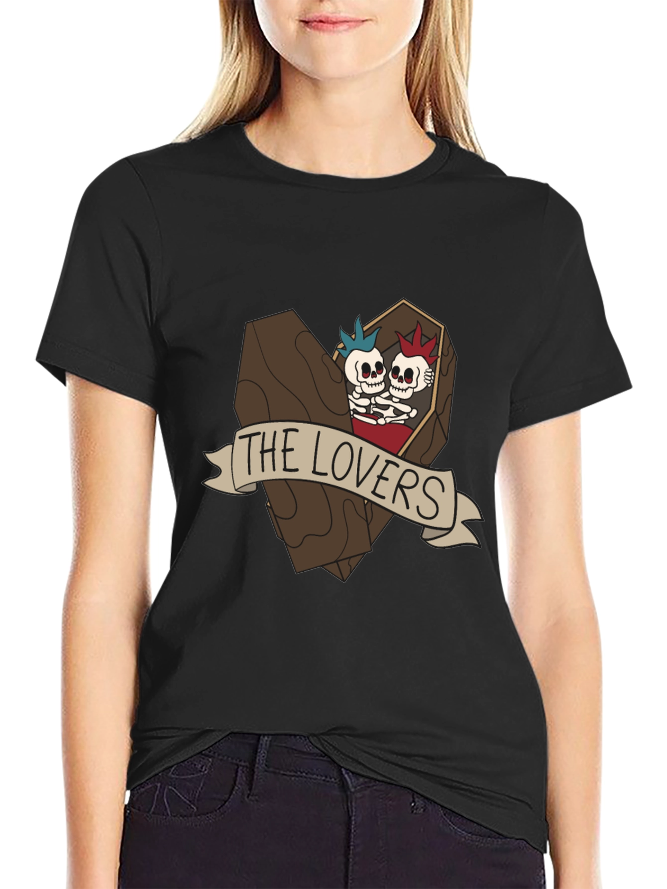 The Lovers Skeleton Graphic Tee - Black Cotton T-Shirt