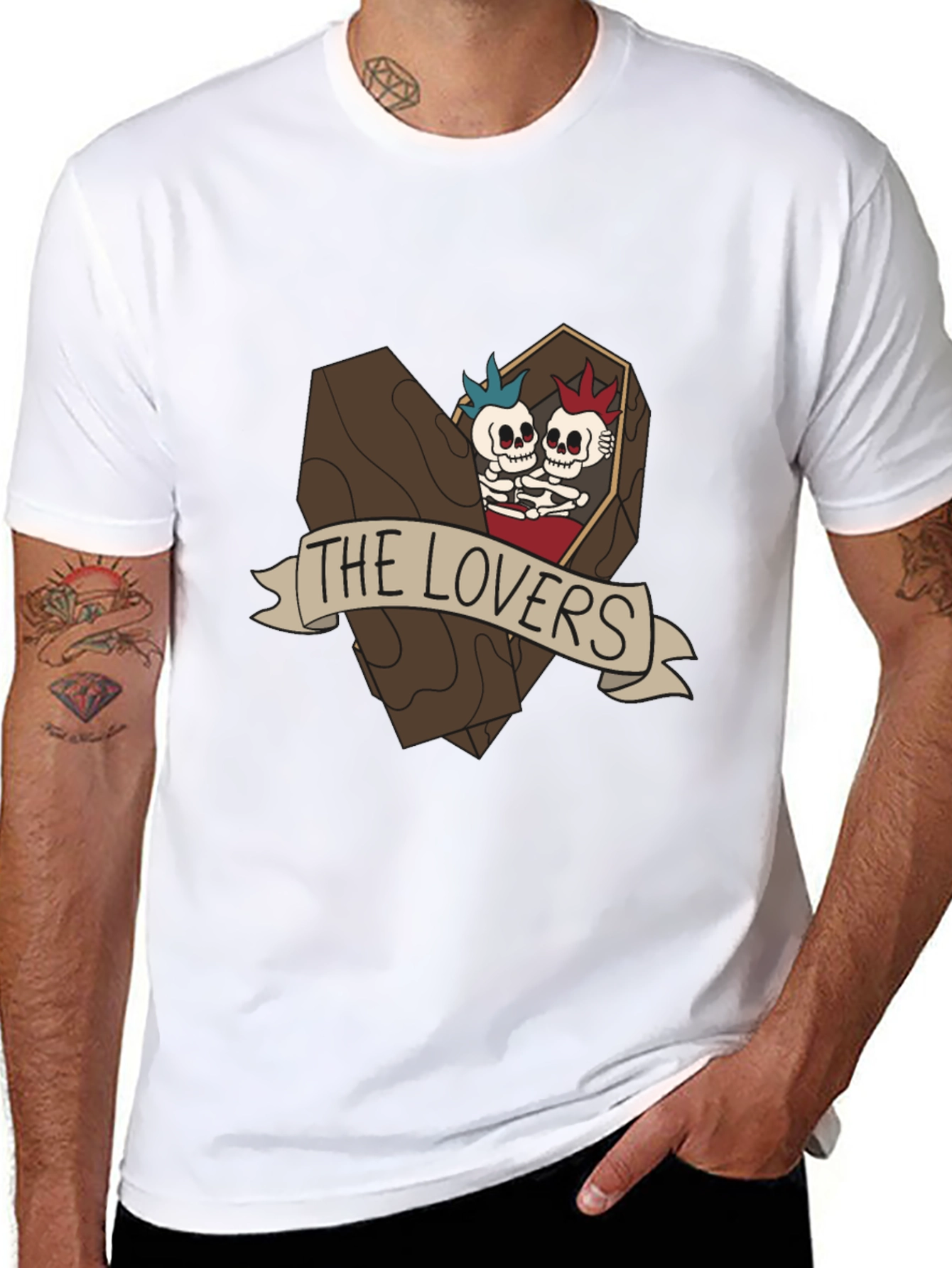 The Lovers Skeleton Graphic Tee - Black Cotton T-Shirt